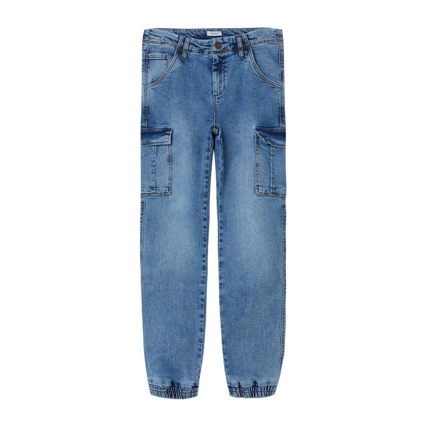 Name it KIDS cargojeans NKMRYAN medium blue denim Blauw Effen 116