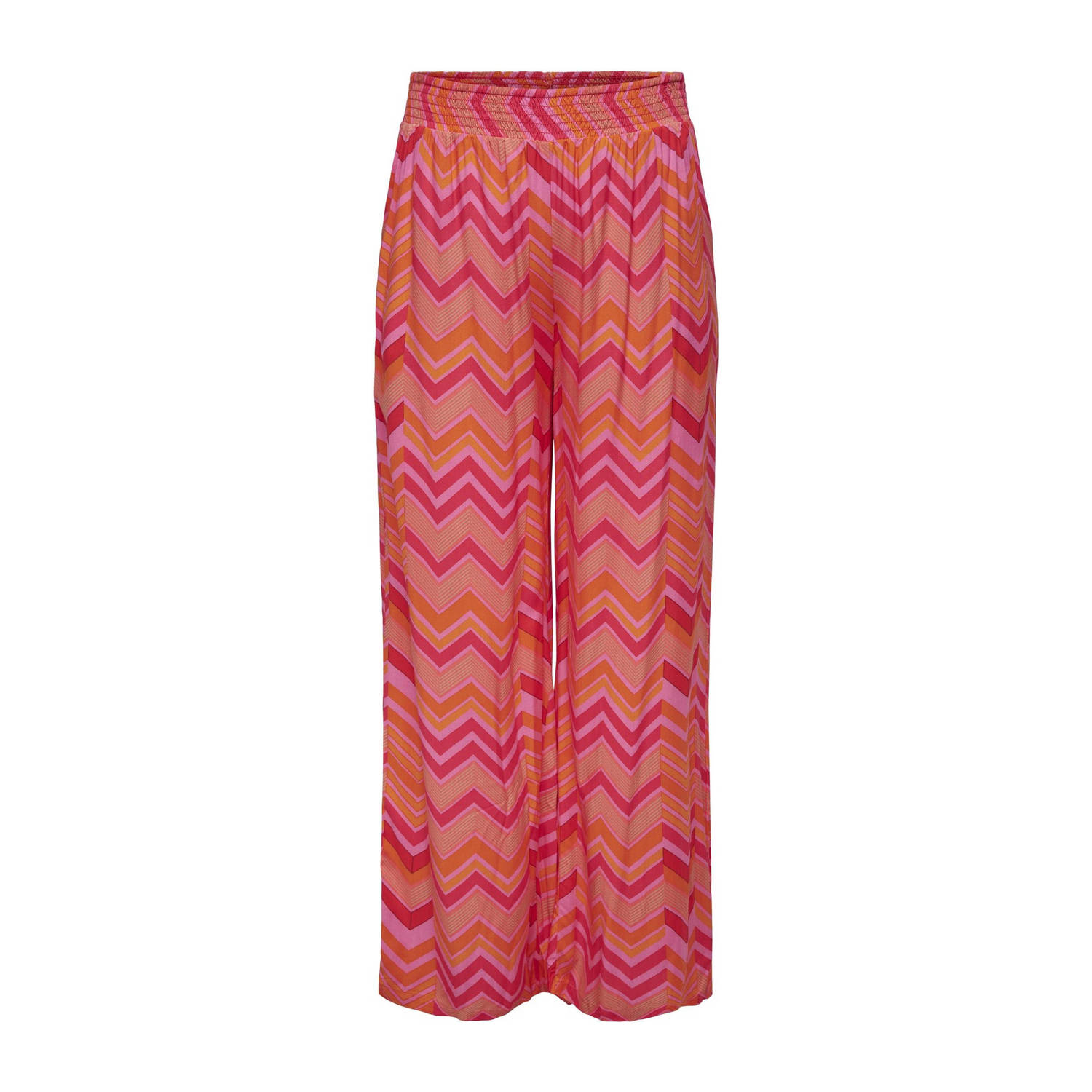 ONLY CARMAKOMA high waist wide leg broek met all over print roze oranje