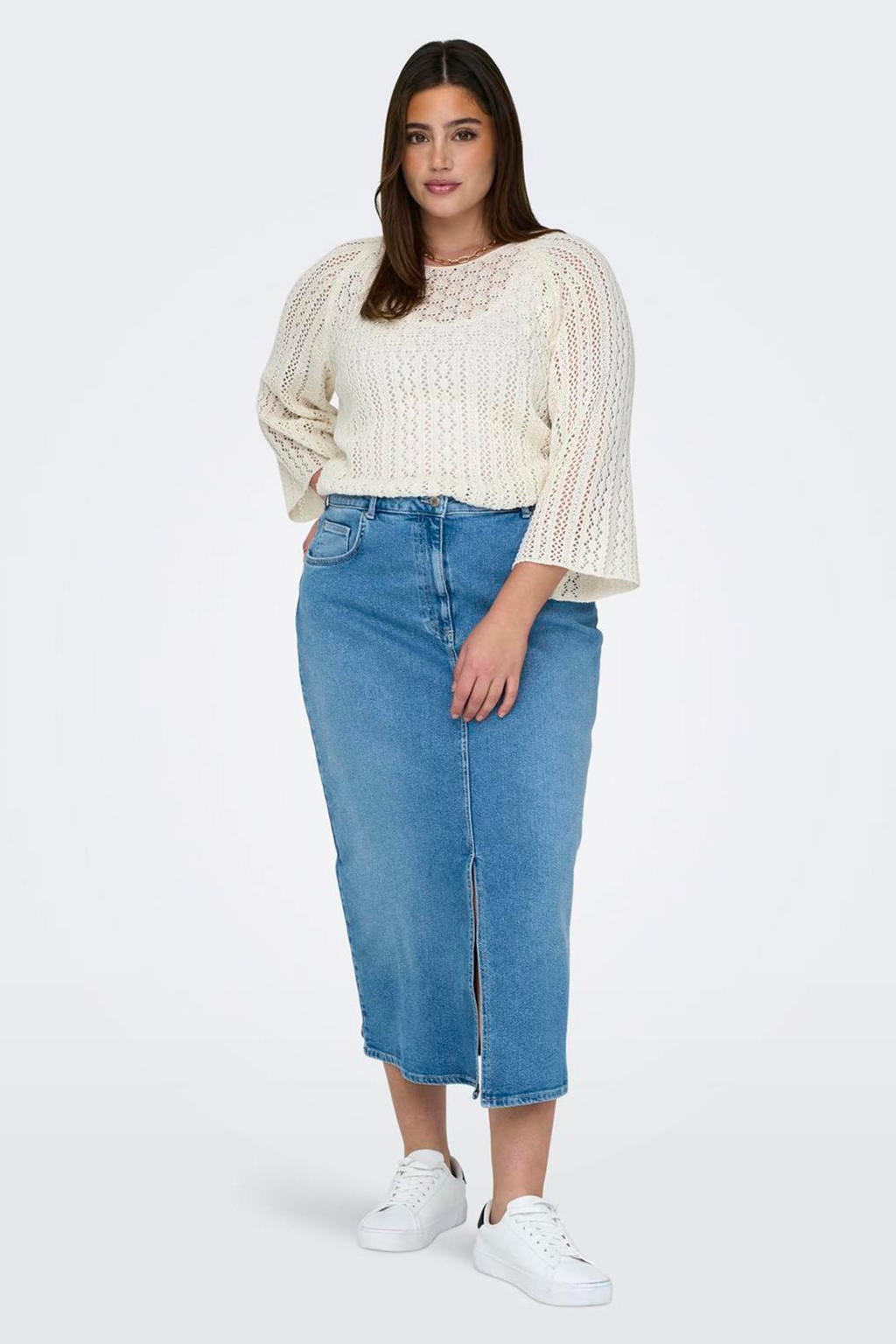 ONLY CARMAKOMA crochet trui ecru
