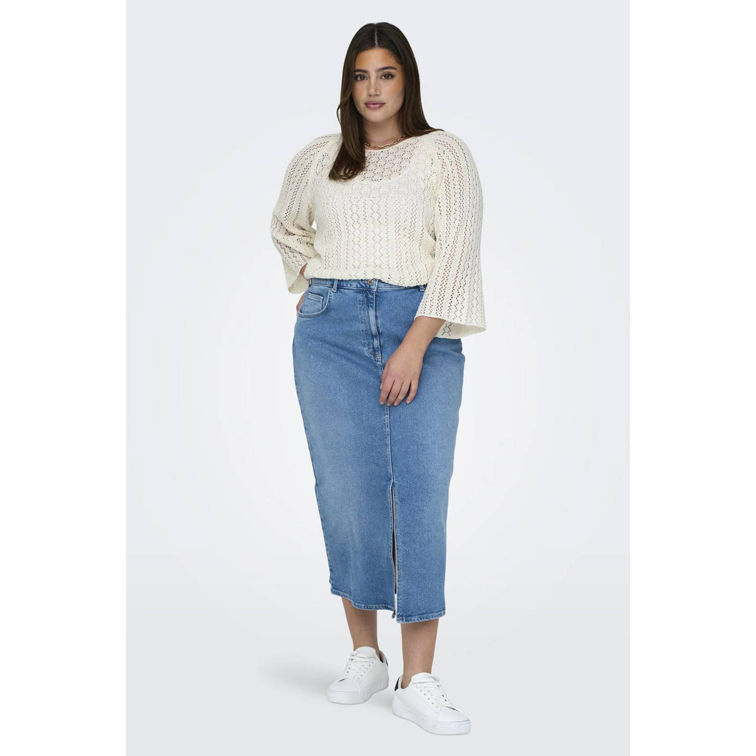 ONLY CARMAKOMA crochet trui ecru