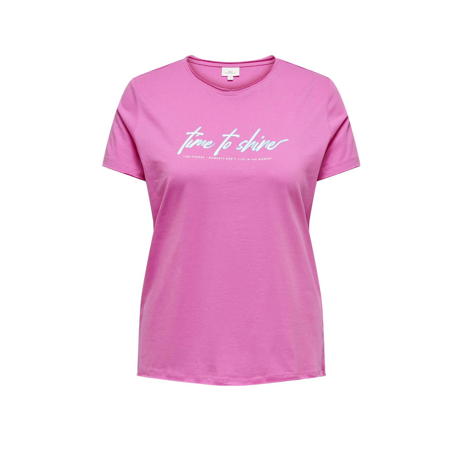 ONLY CARMAKOMA T-shirt CARQUOTE met printopdruk roze