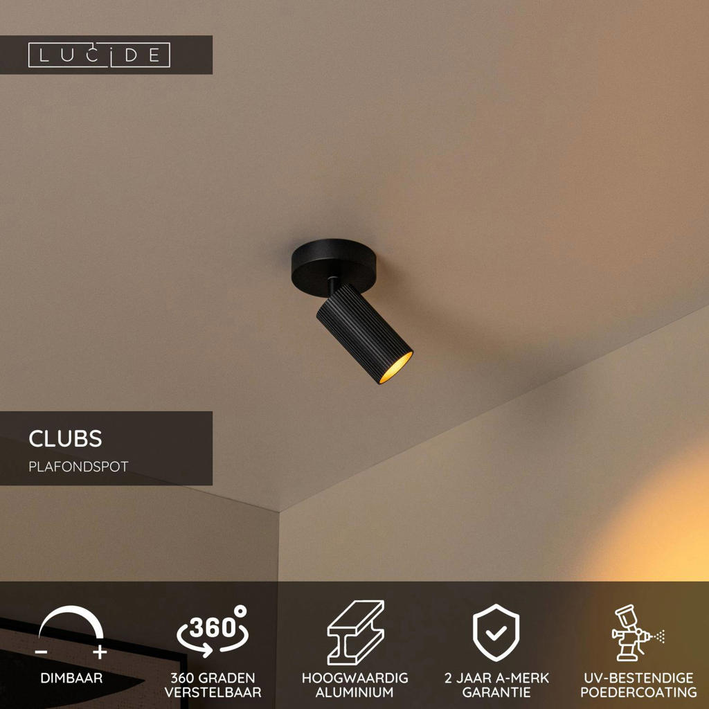 Lucide CLUBS - Plafondspot - 1xGU10 - Zwart