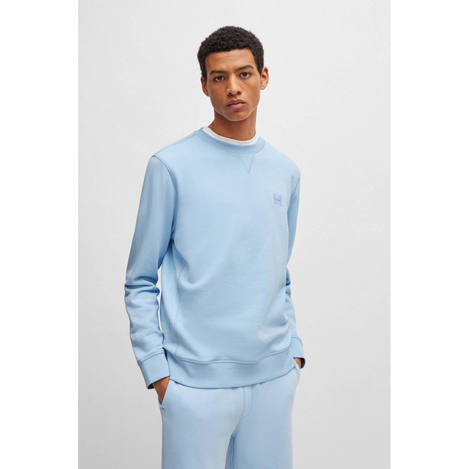 BOSS sweater Westart met logo open blue