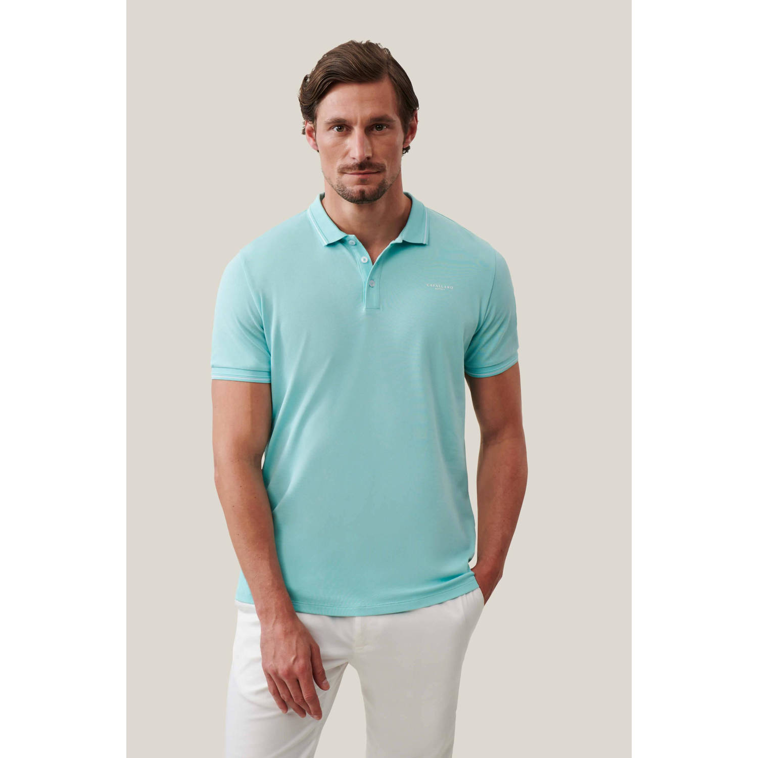 Cavallaro Napoli regular fit polo Mandrio met logo aqua