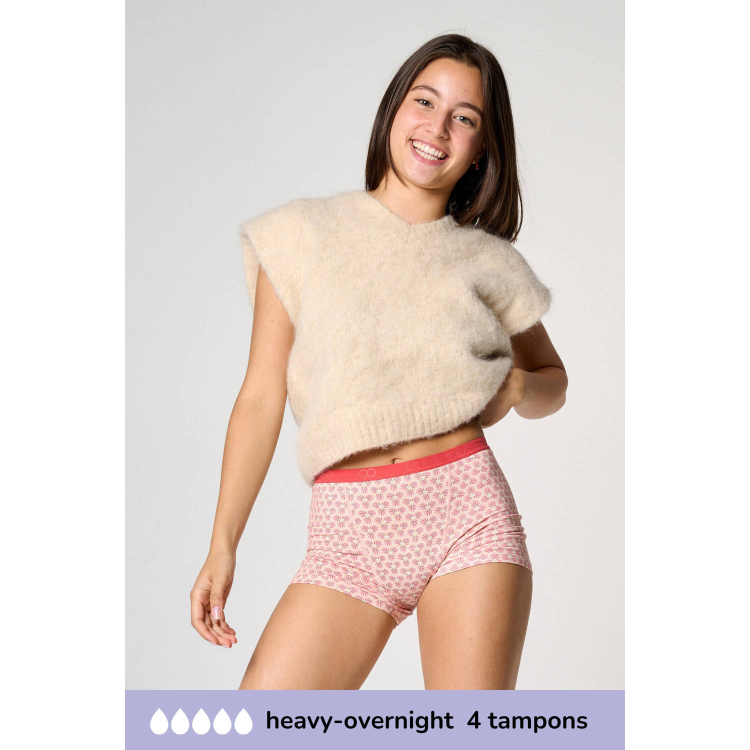 Moodies Undies mentruatie boyshort roze heavy overnight Slip Meisjes Bamboe 140-146
