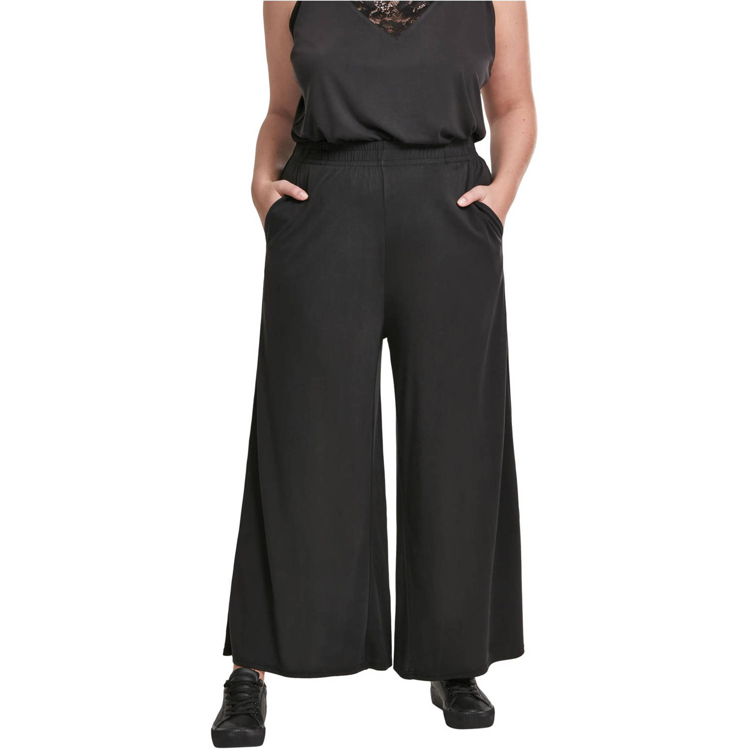 Urban Classics Curvy cropped high waist wide leg culotte zwart