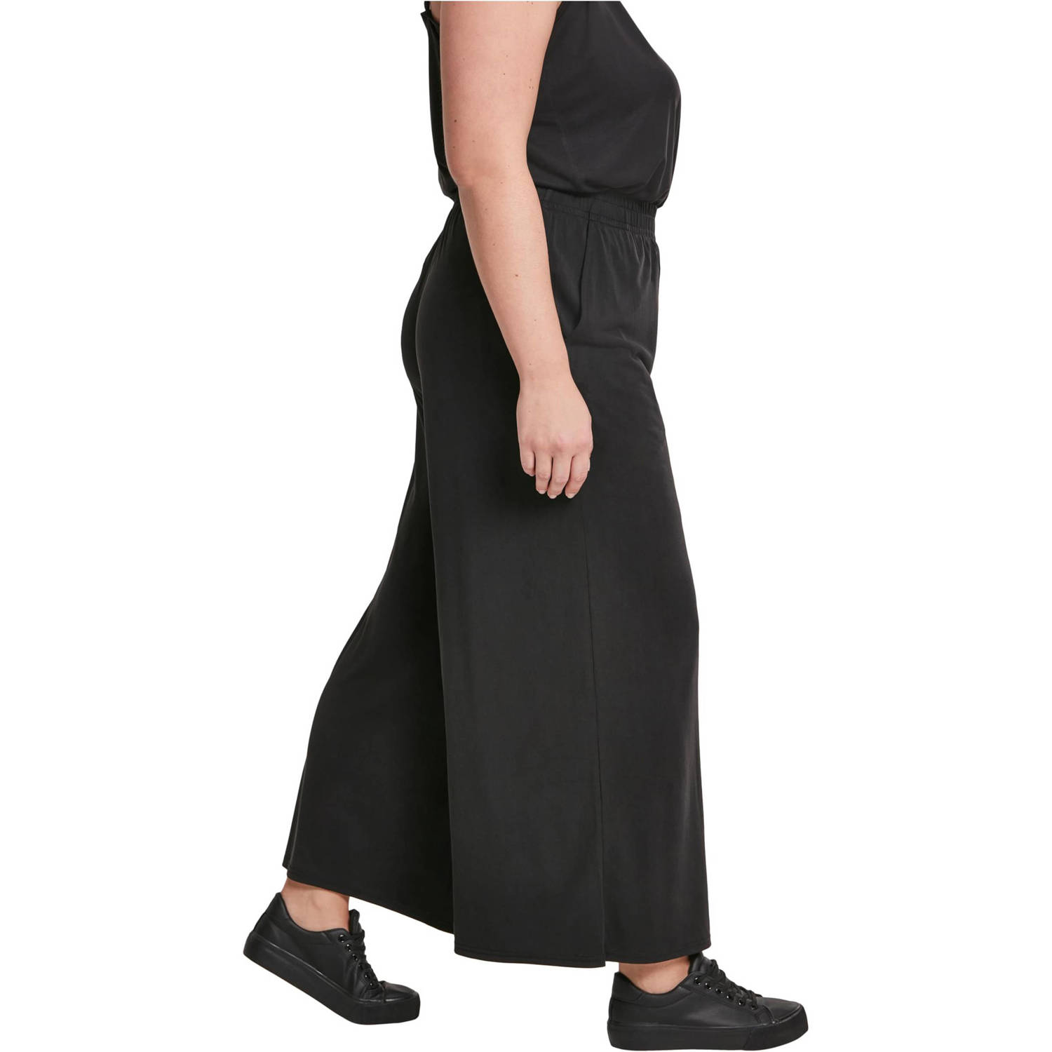 Urban Classics Curvy cropped high waist wide leg culotte zwart