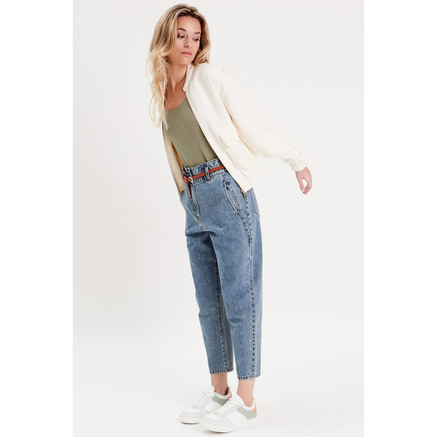 Cache cropped high waist boyfriend jeans blue