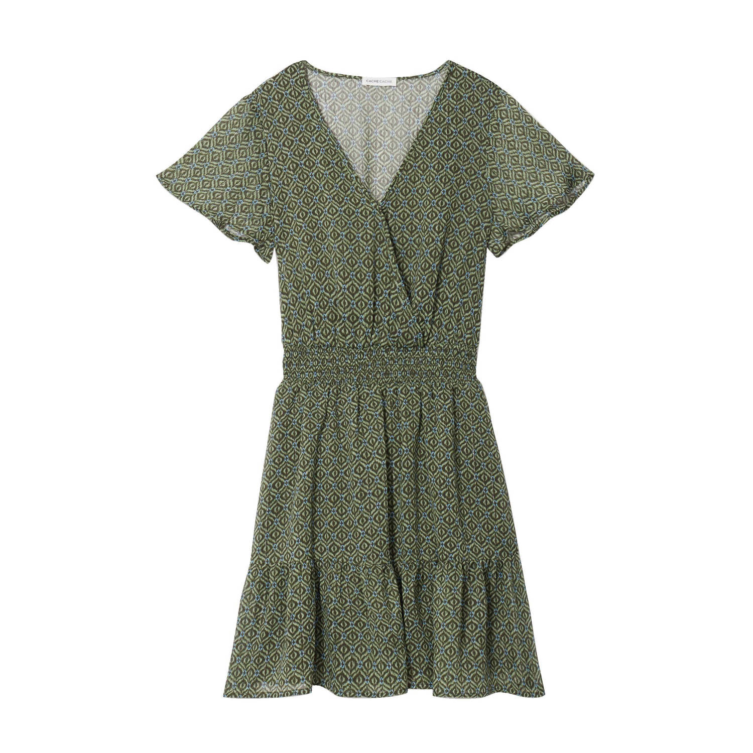 Cache semi-transparante jurk met all over print en volant groen