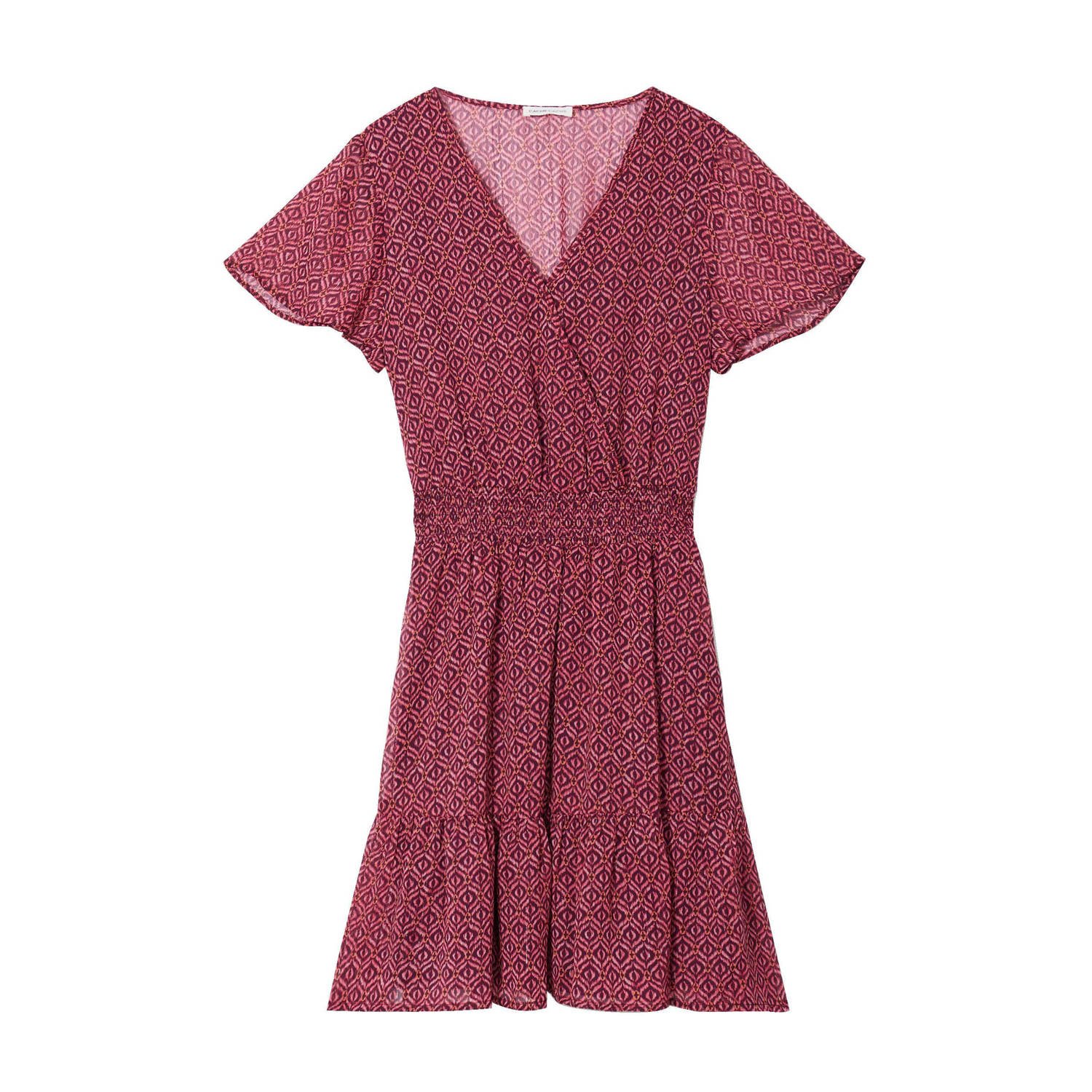 Cache semi-transparante jurk met all over print en volant roze rood