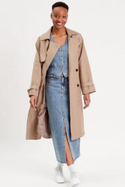thumbnail: Stonewashed dames Cache Cache gilet blue van denim met effen, V-hals en knoopsluiting