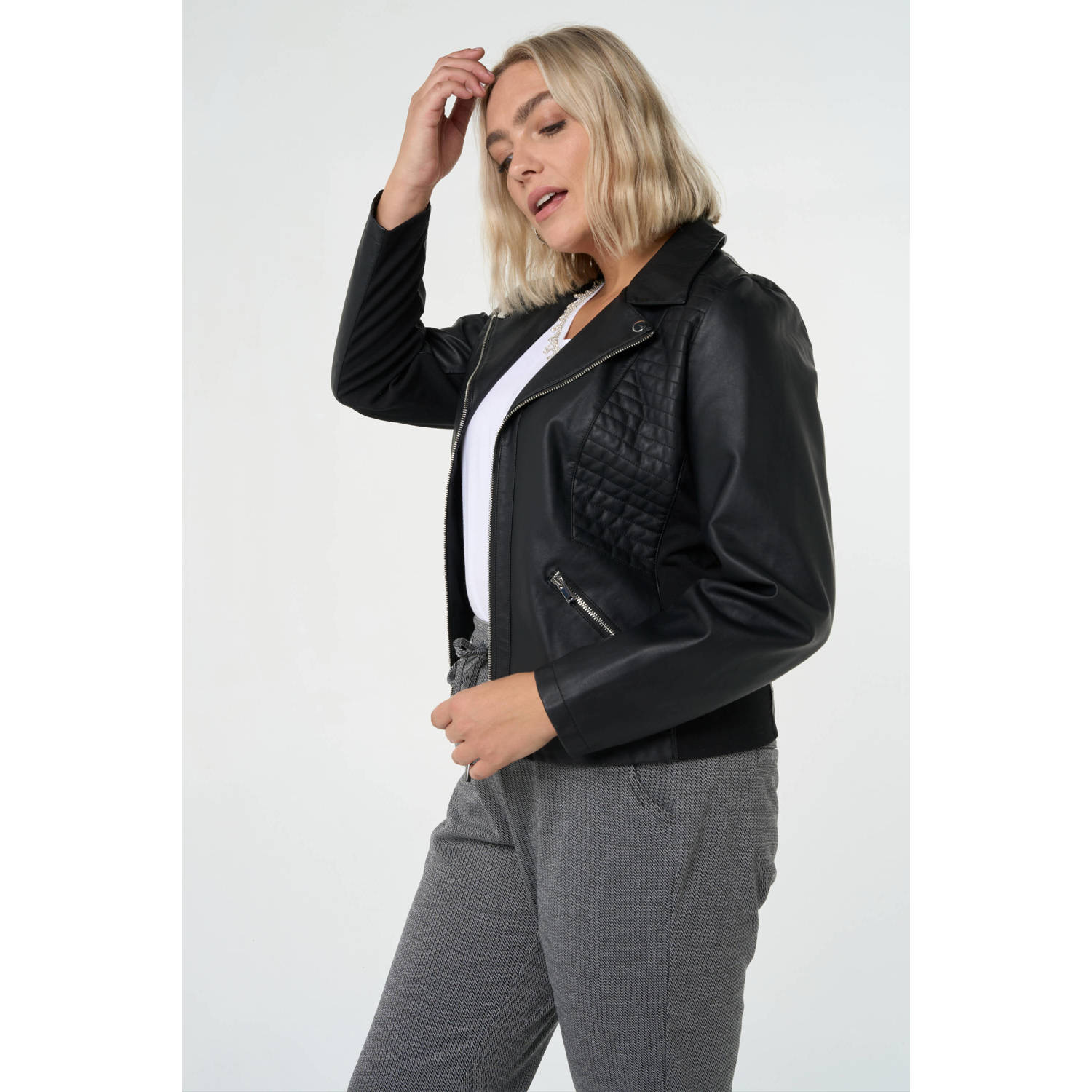 MS Mode imitatieleren jas zwart