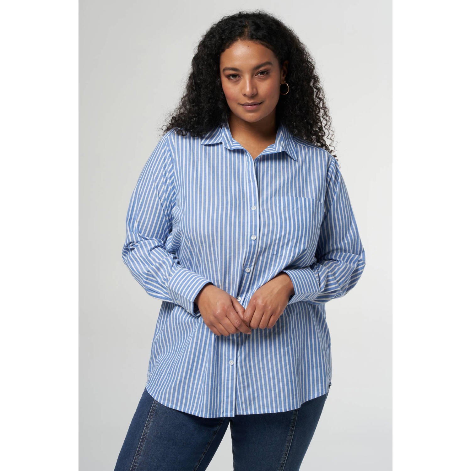 MS Mode gestreepte blouse blauw wit
