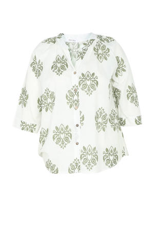 blouse met all over print wit/lichtgroen