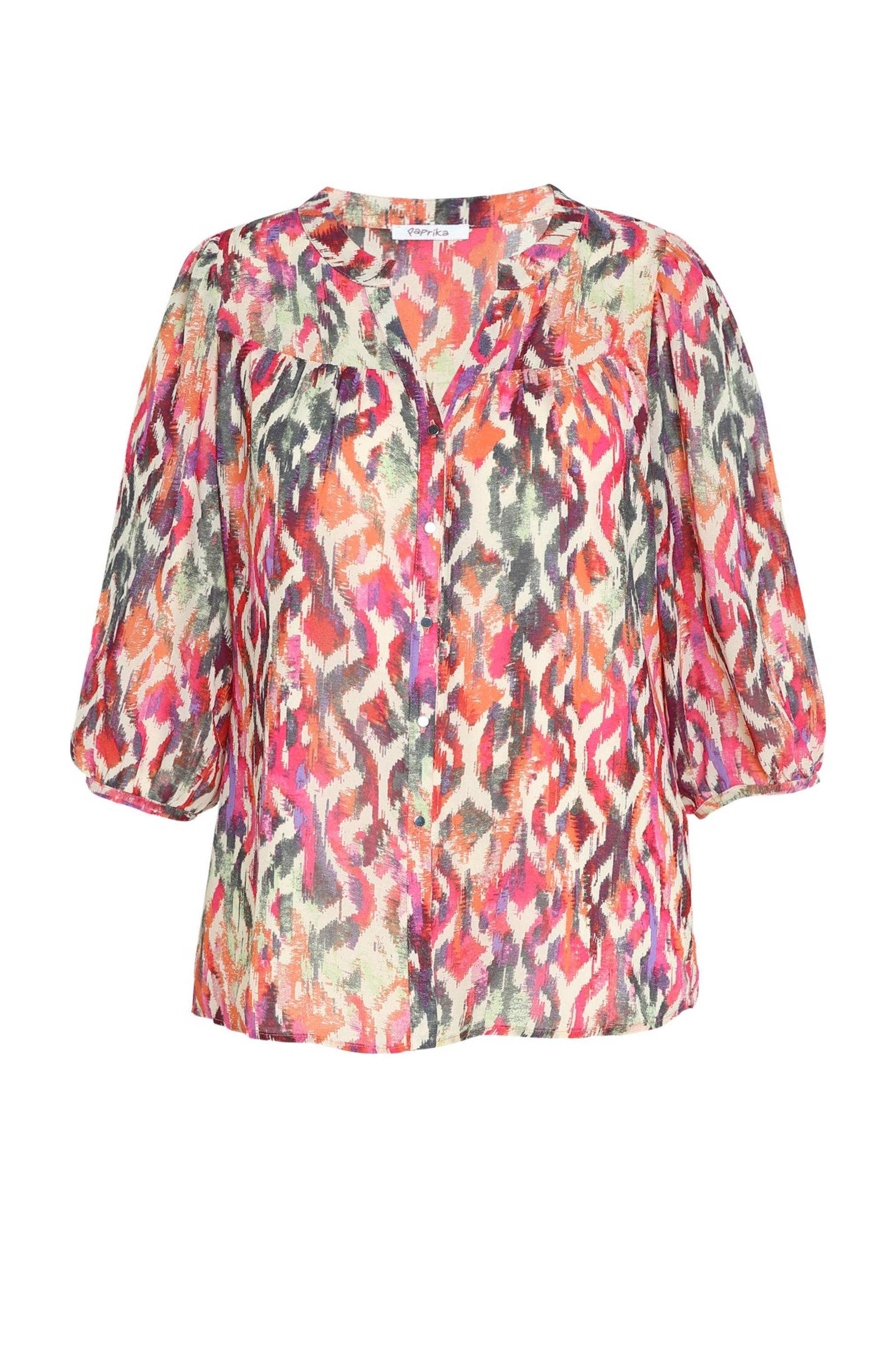 Chemisier/Blouse PAPRIKA Taille 6 (54/56) - Imprimé Doré Et Feuilles Sur Polyester - Occasion En Très Bon état