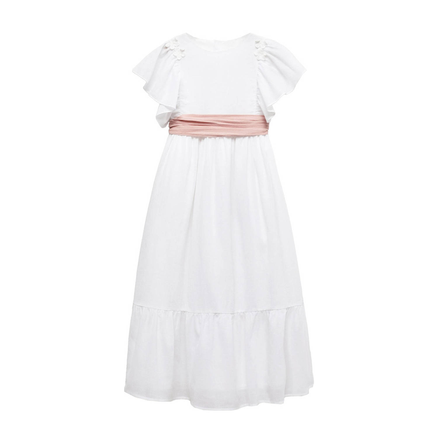 Mango Kids maxi jurk wit Meisjes Katoen Ronde hals Effen 128