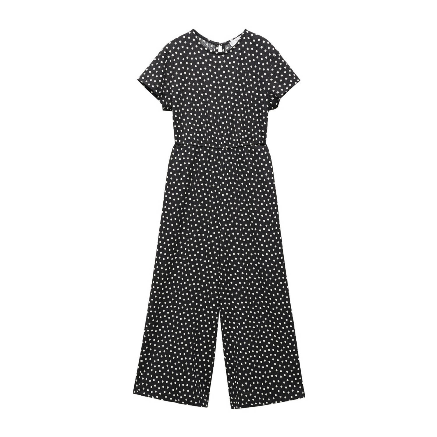 Mango Kids jumpsuit met stippen zwart Meisjes Polyester Ronde hals Stip 116