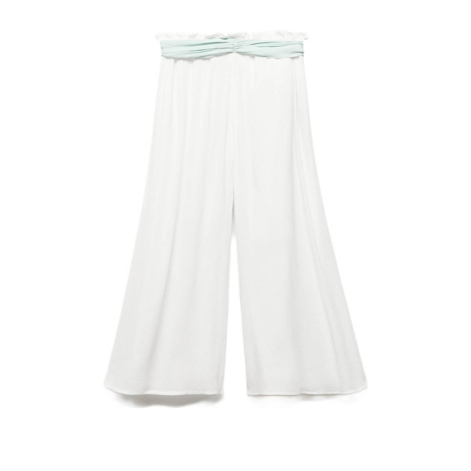 Mango Kids high waist wide leg broek wit licht blauw