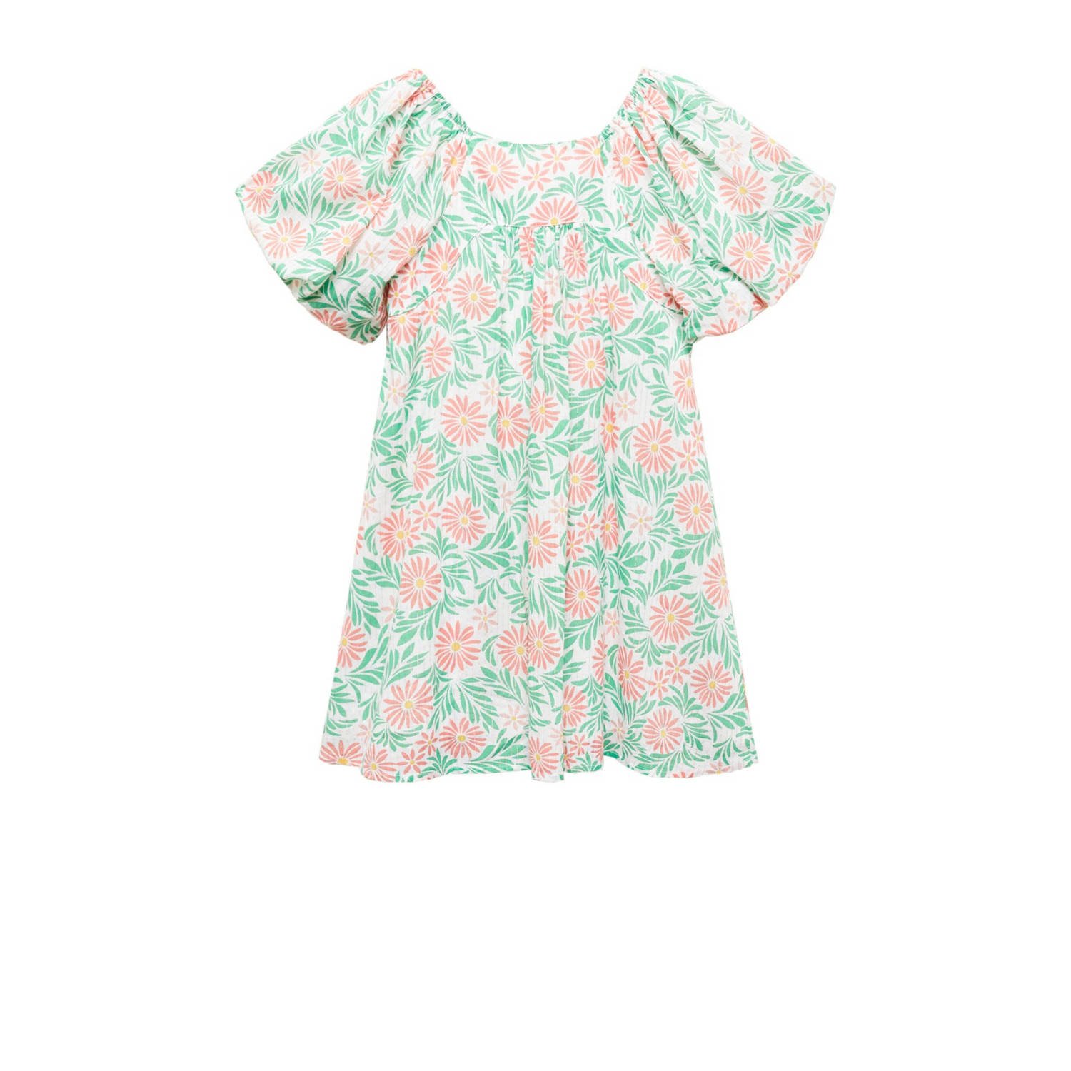 Mango Kids gebloemde jurk groen rood wit Meisjes Katoen Ronde hals Bloemen 134