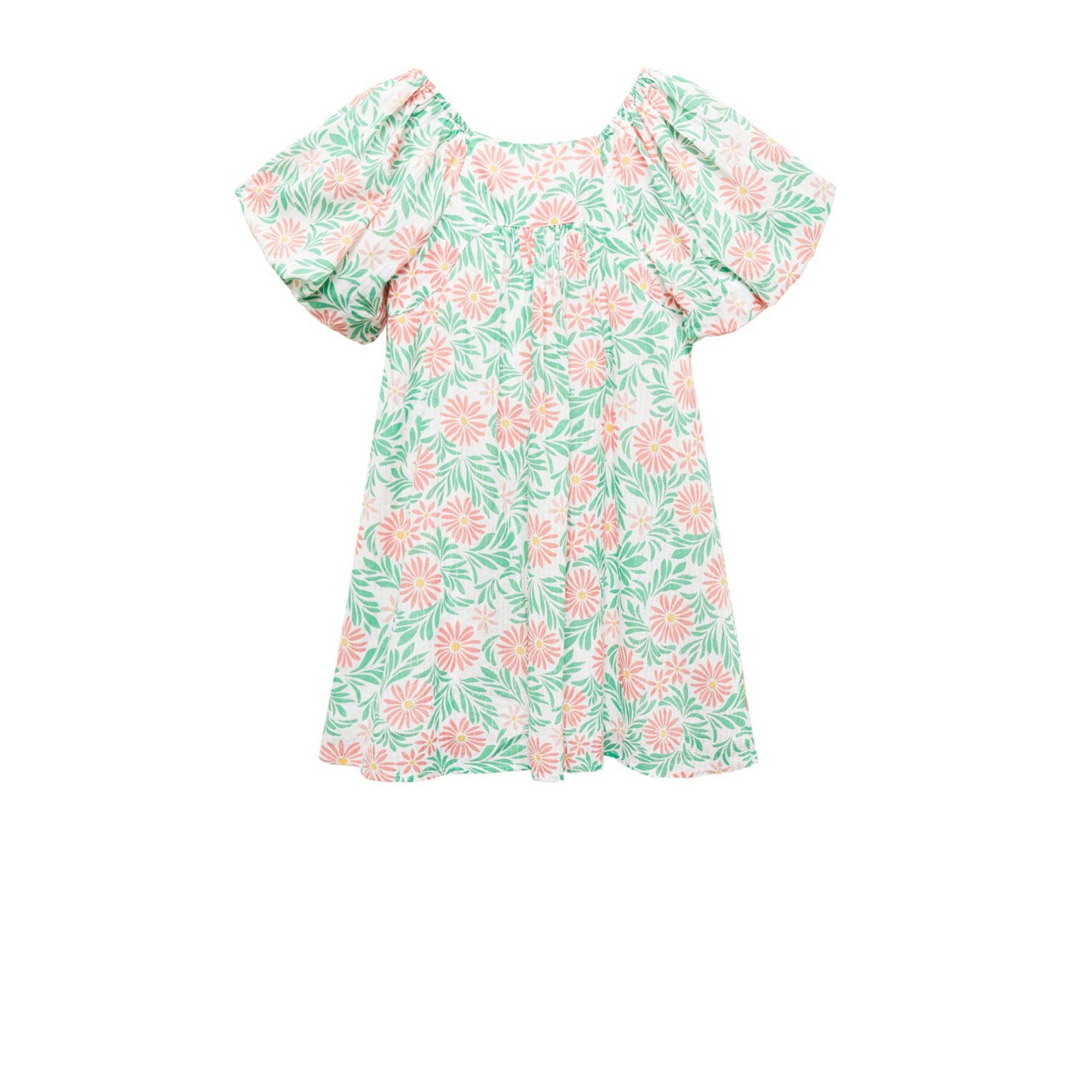 Mango Kids gebloemde jurk groen rood wit Meisjes Katoen Ronde hals Bloemen 134