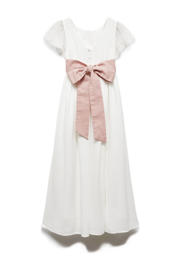 thumbnail: Witte meisjes Mango Kids maxi jurk van viscose met effen, korte mouwen, ronde hals en knoopsluiting