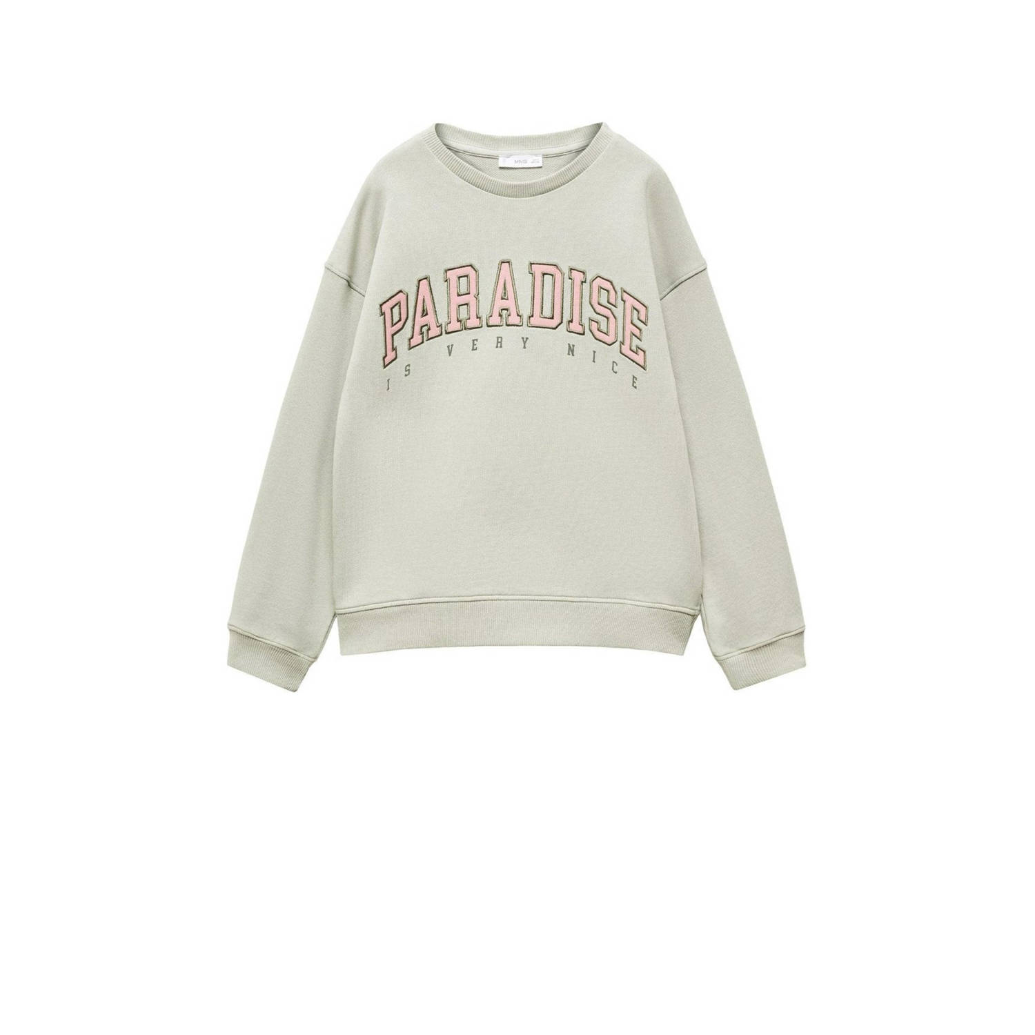 Mango Kids sweater met tekst ecru Tekst 116 | Sweater van