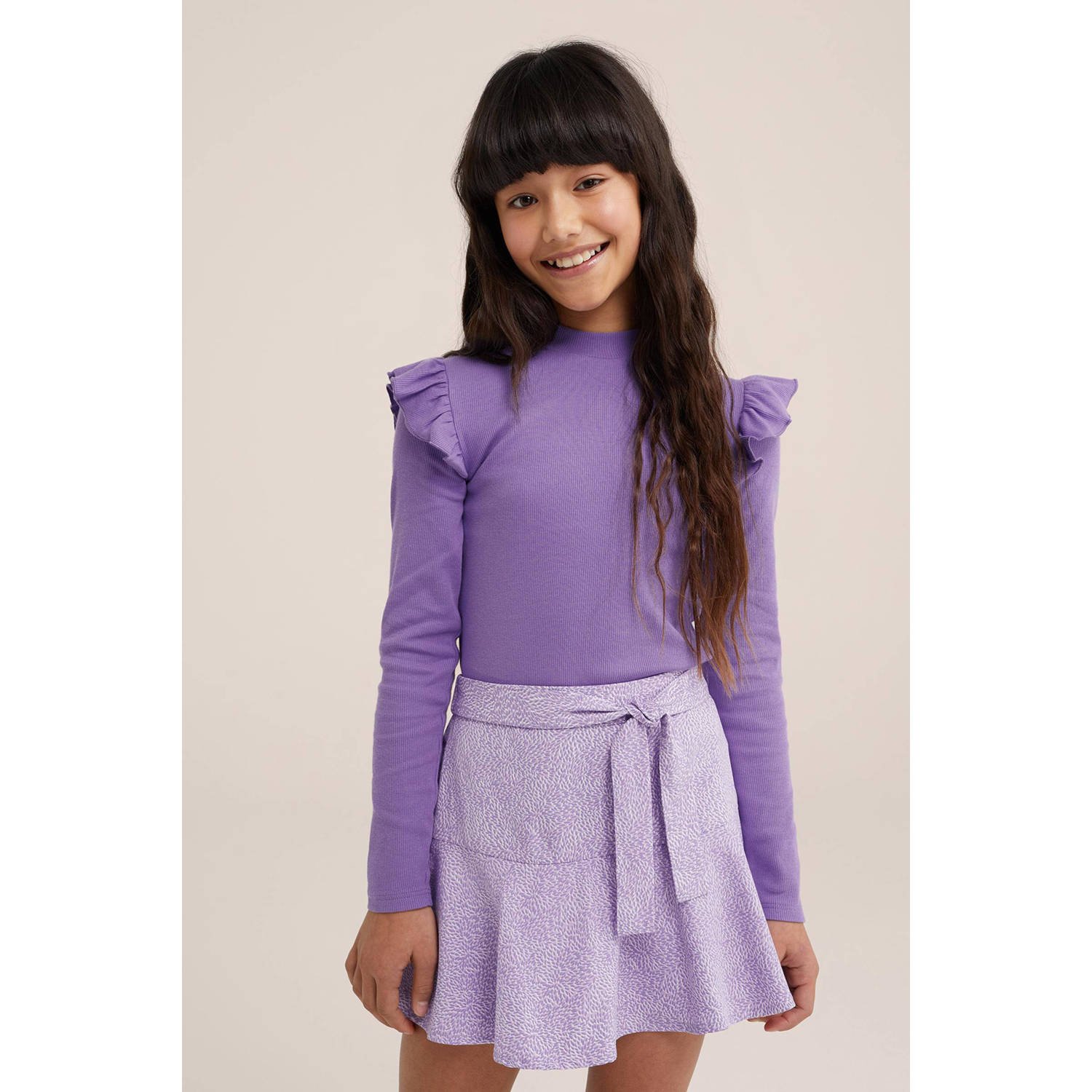 WE Fashion longsleeve purple pillow Paars Meisjes Stretchkatoen Ronde hals 110 116