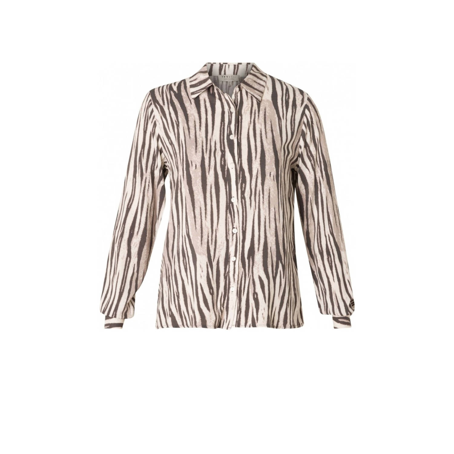 Ivy Beau blouse met dierenprint ecru bruin
