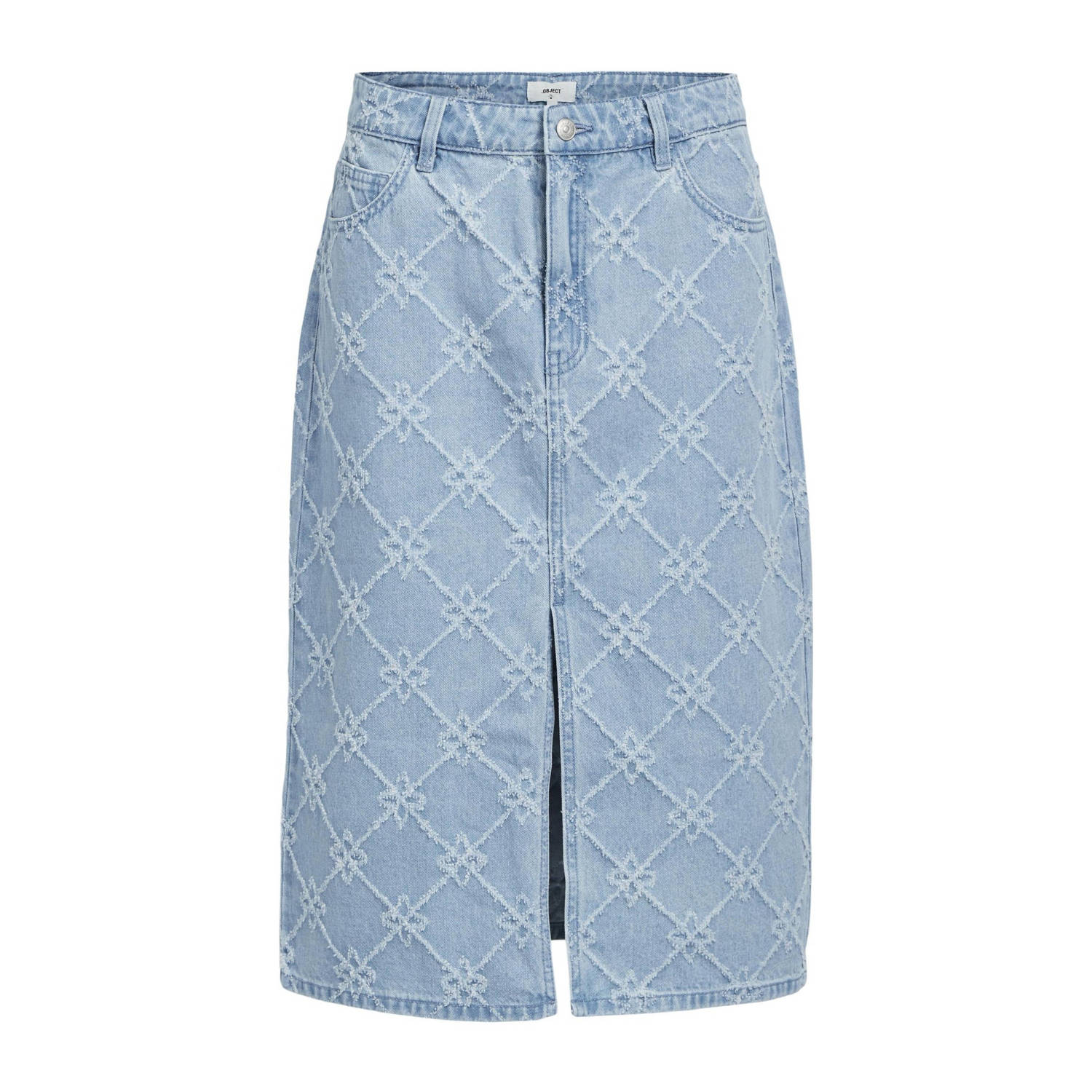 OBJECT spijkerrok OBJBRUCE met all over print light blue denim