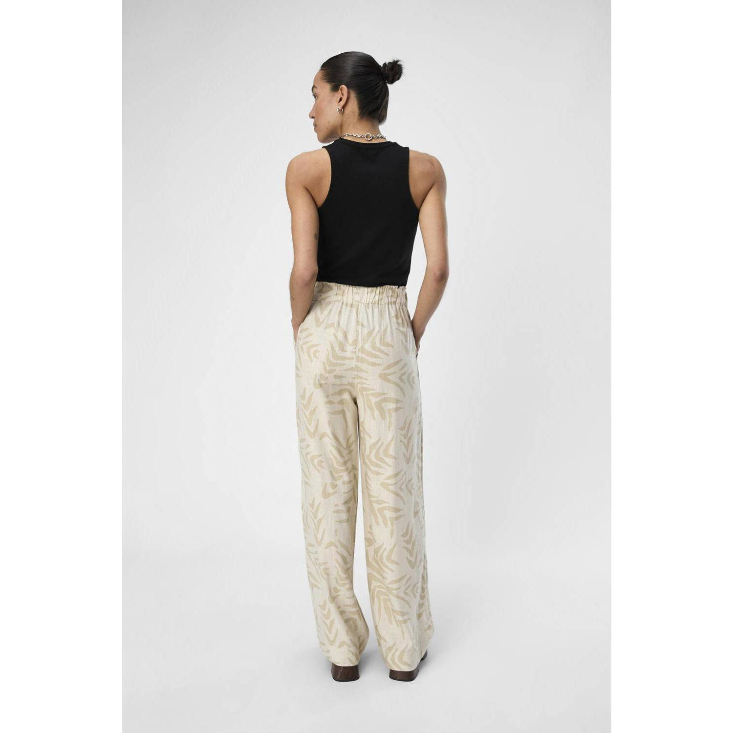 OBJECT wide leg broek OBJEMIRA met all over print beige