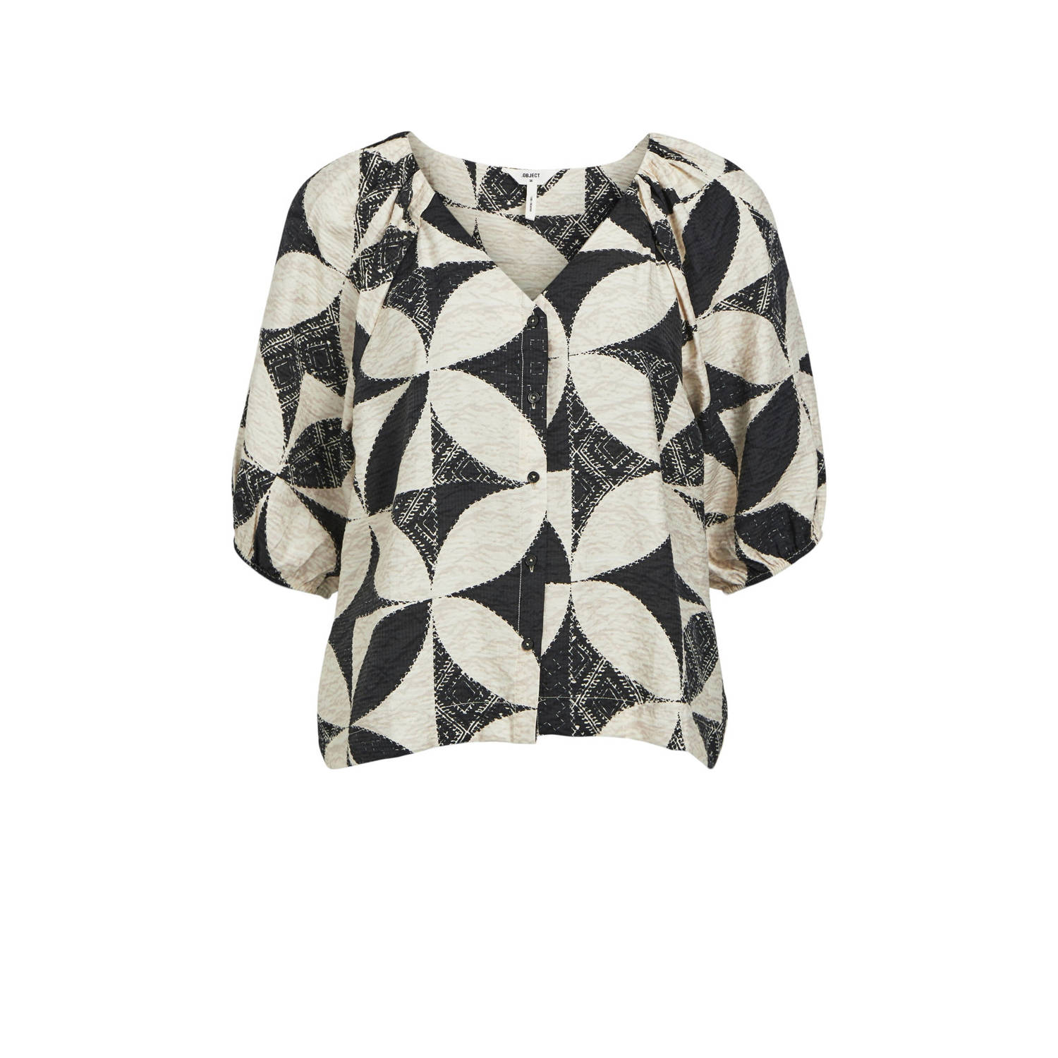 OBJECT blouse OBJBETINA met all over print zwart crème