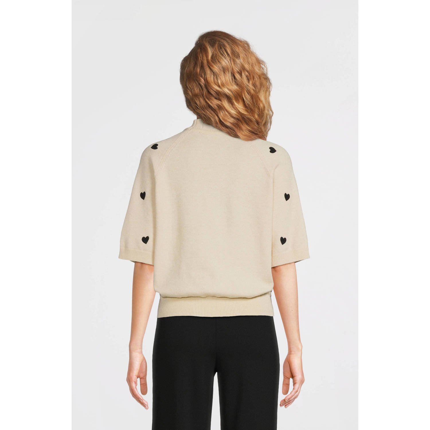 OBJECT trui OBJLANEY met hartjes beige zwart