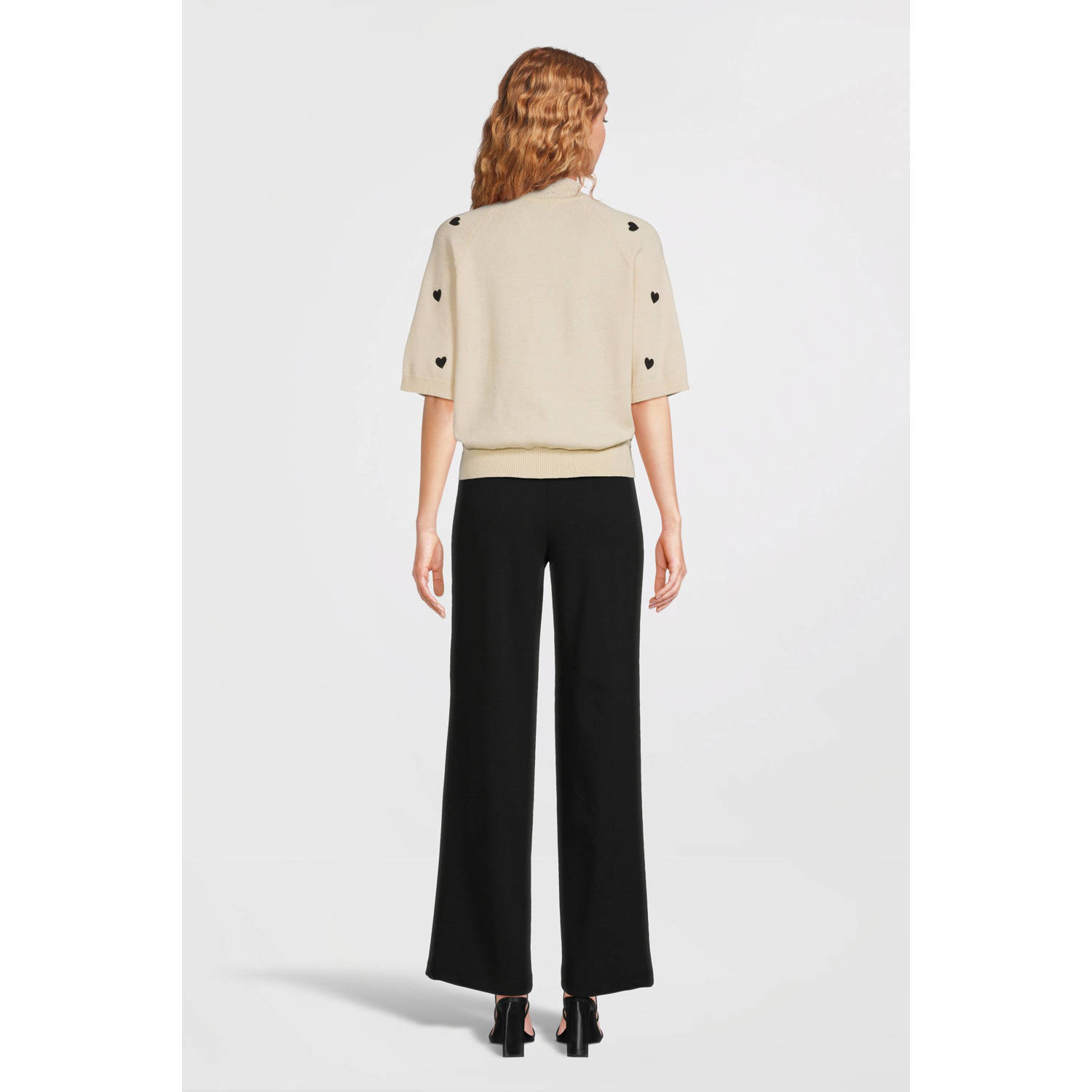 OBJECT trui OBJLANEY met hartjes beige zwart
