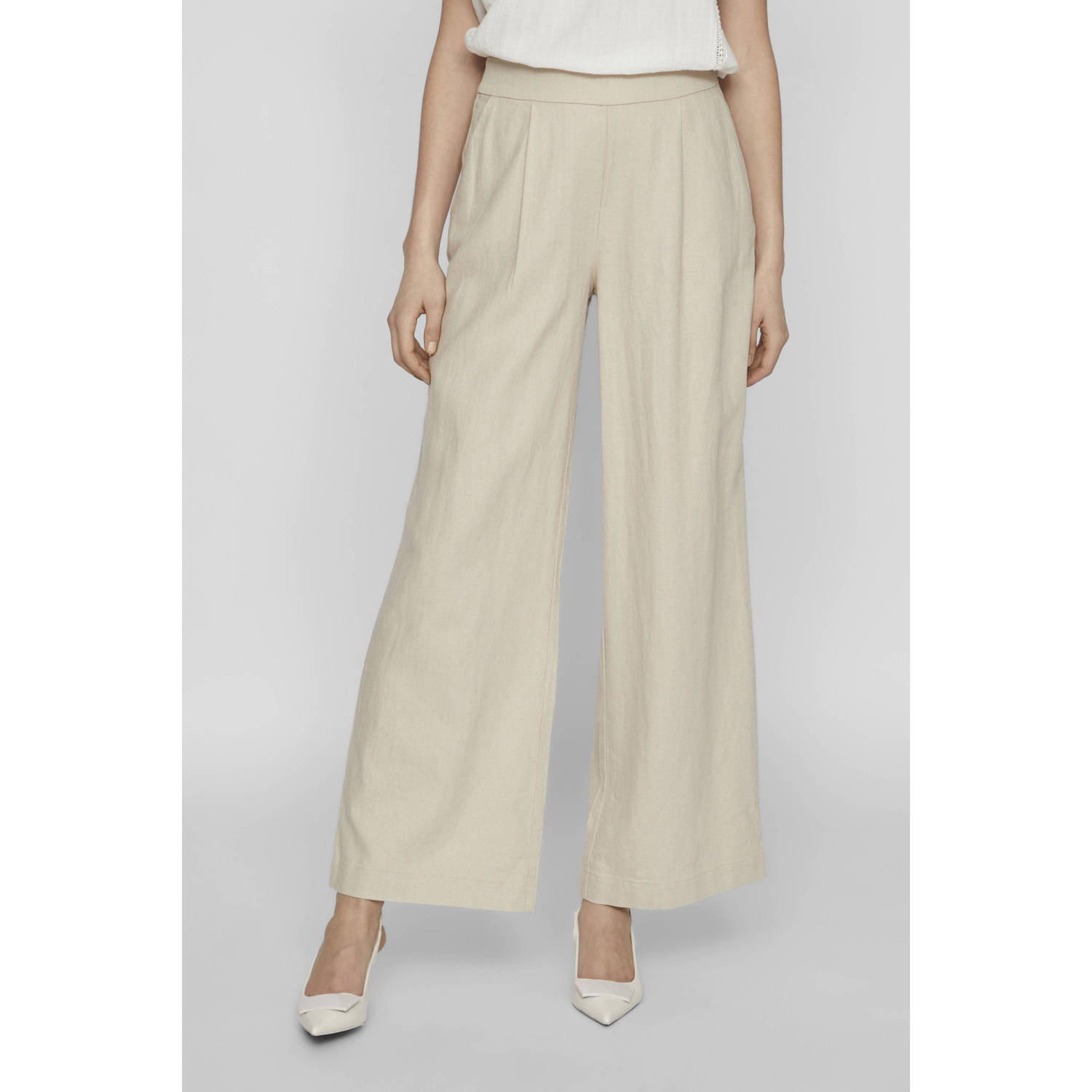 VILA wide leg broek VIJOLANDA beige