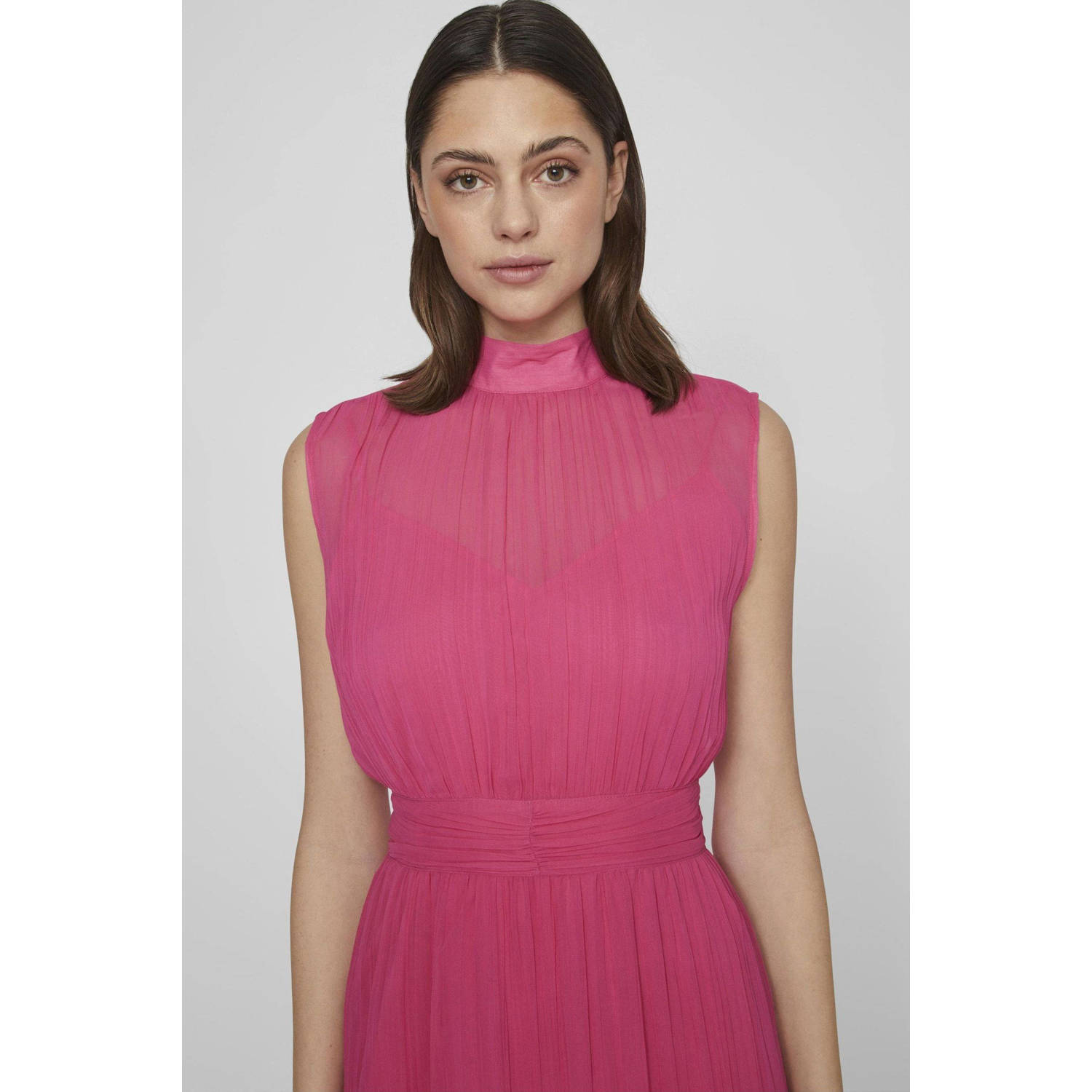 VILA semi-transparante maxi jurk VILEANE roze