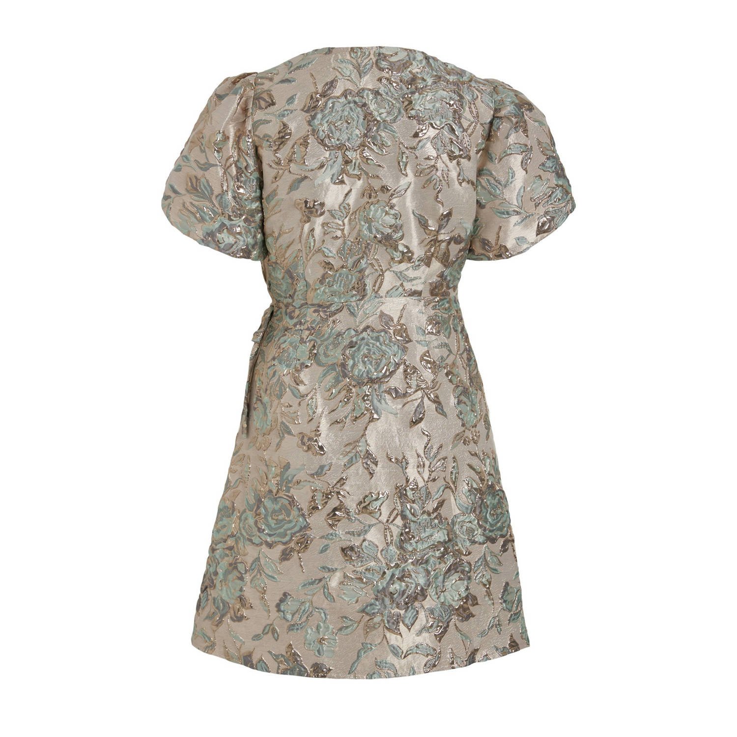VILA gebloemde wikkeljurk beige blauw brons