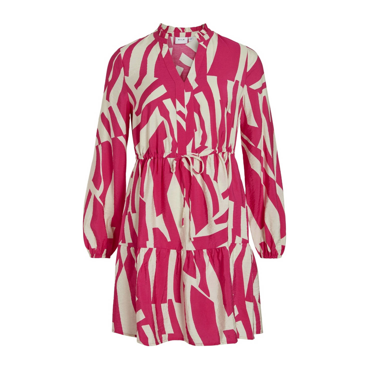 VILA A-lijn jurk met all over print en volant roze ecru