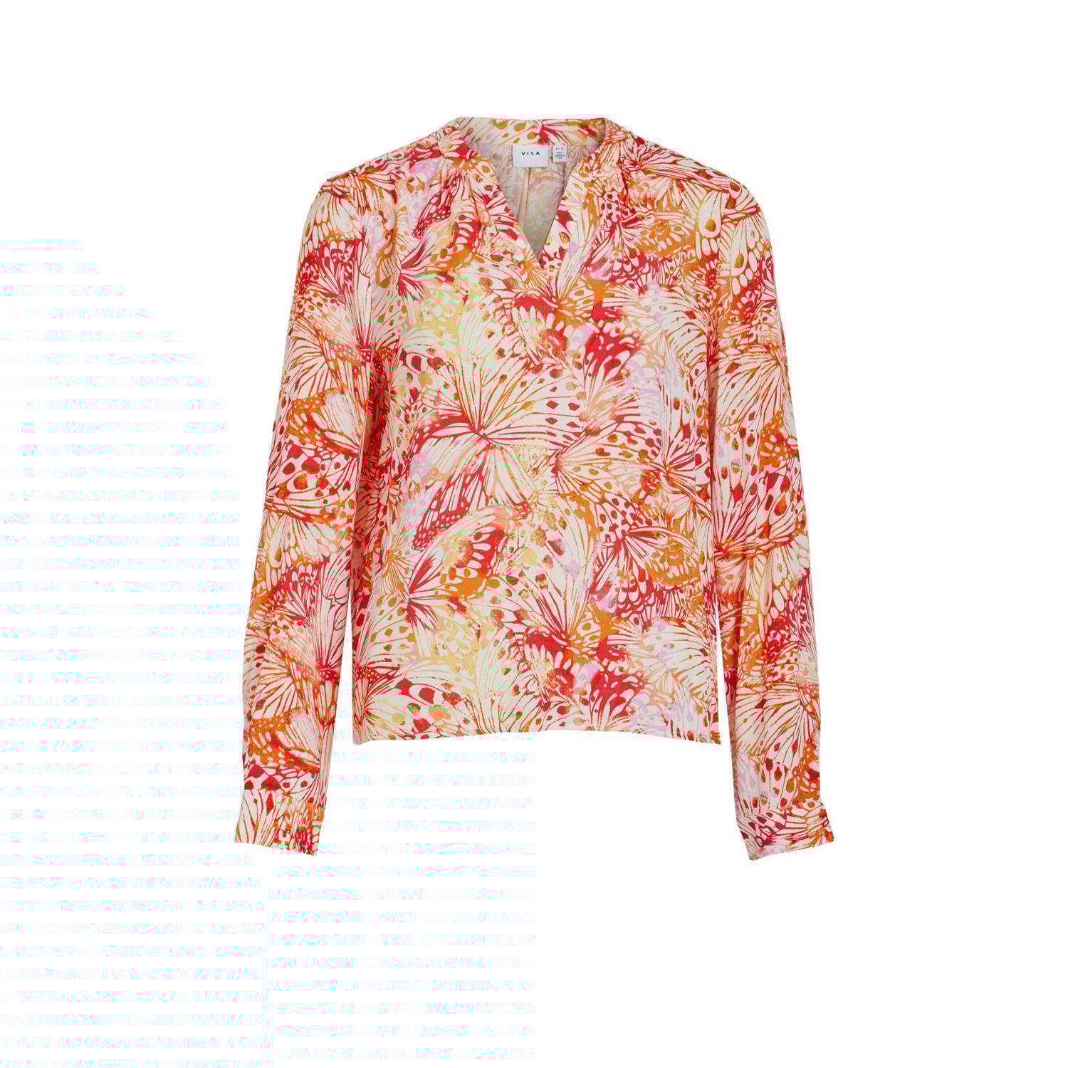 VILA blousetop met all over print oranje rood roze