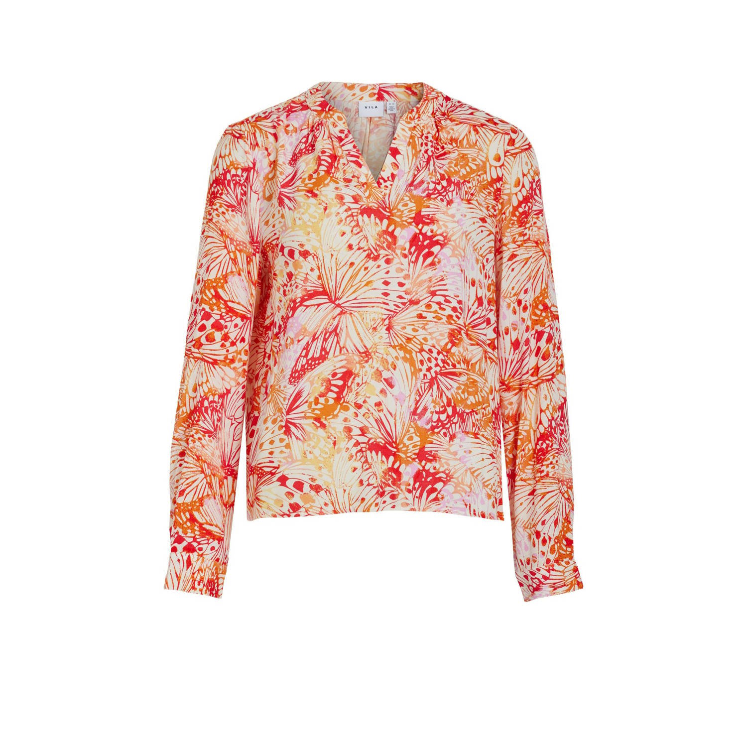 VILA blousetop met all over print oranje rood roze