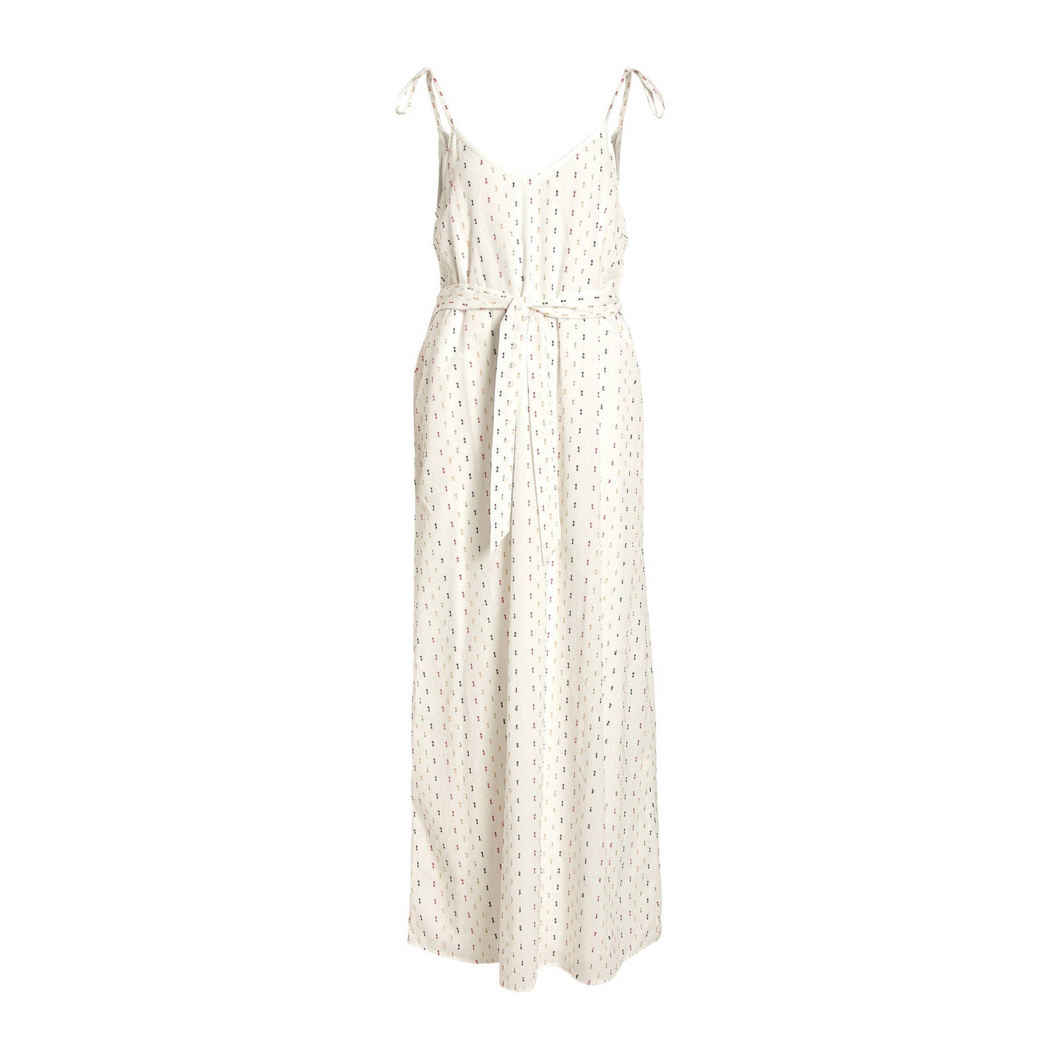 VILA maxi jurk VICLARINO met all over print en ceintuur creme