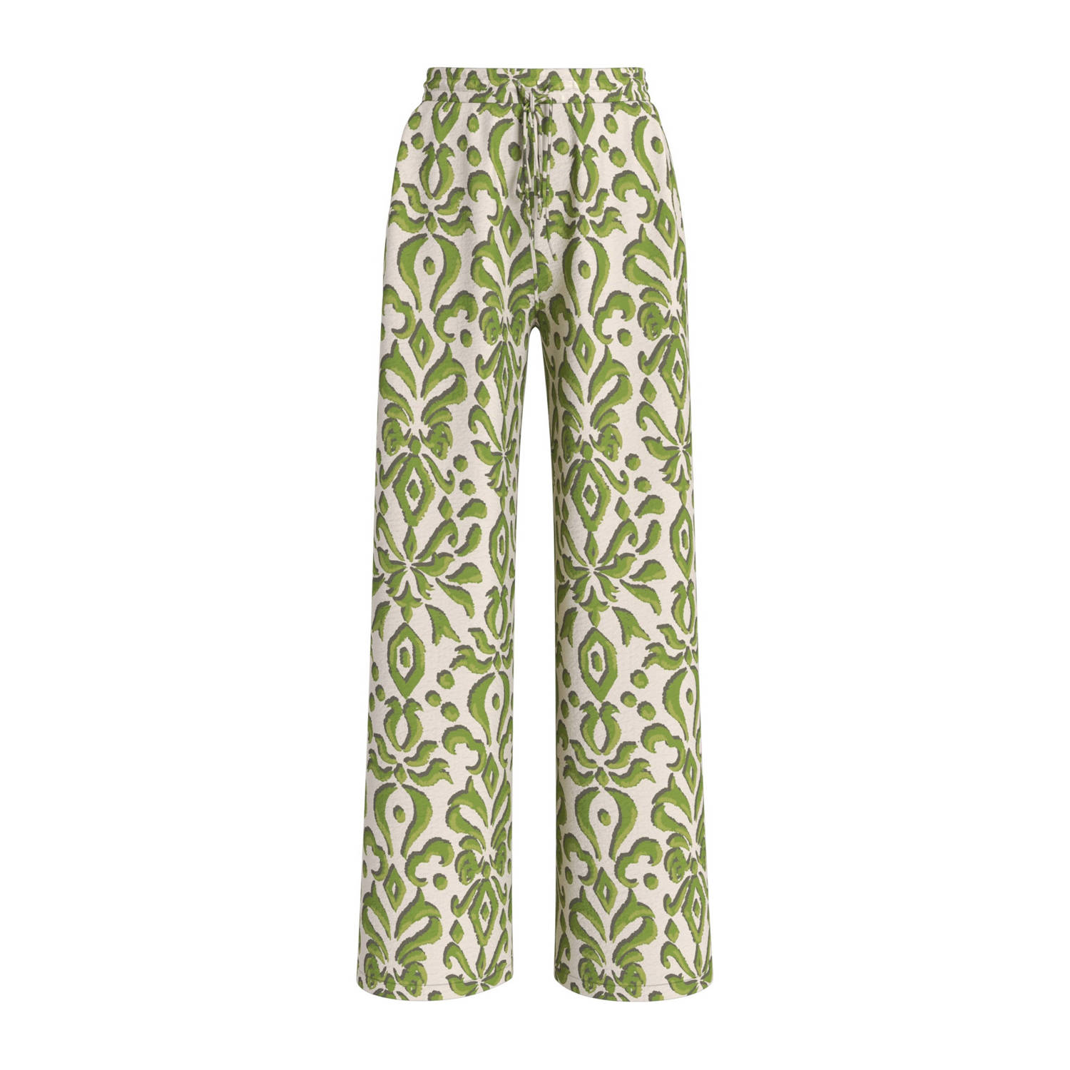 VILA high waist straight fit broek met all over print groen ecru