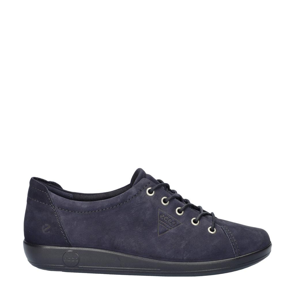 Donkergrijs en donkerblauwe dames Ecco Soft 2.0 nubuck veterschoenen marineblauw met effen