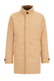 thumbnail: Beige heren WE Fashion jas van polyester met effen, lange mouwen, opstaande kraag en rits- en knoopsluiting