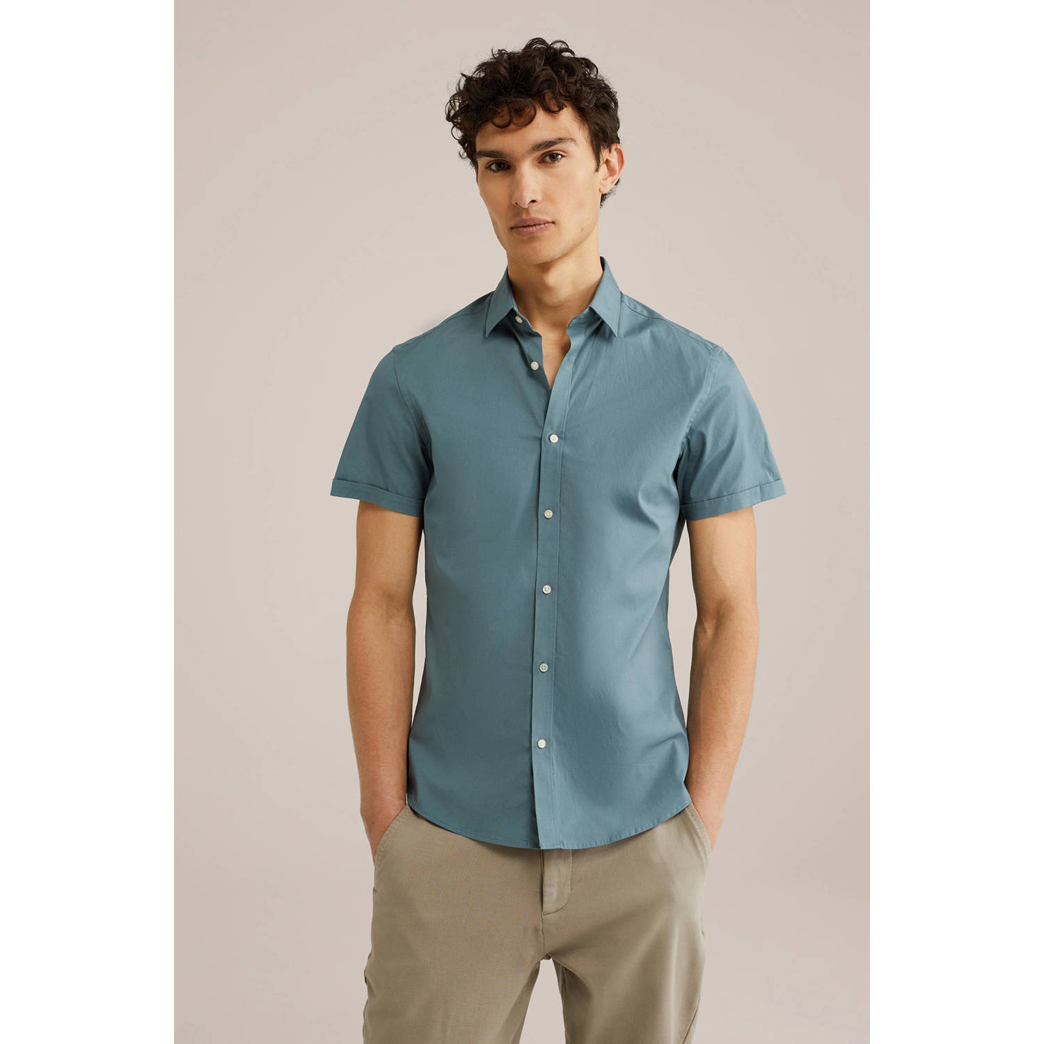 WE Fashion WE Fundamentals slim fit overhemd blauw