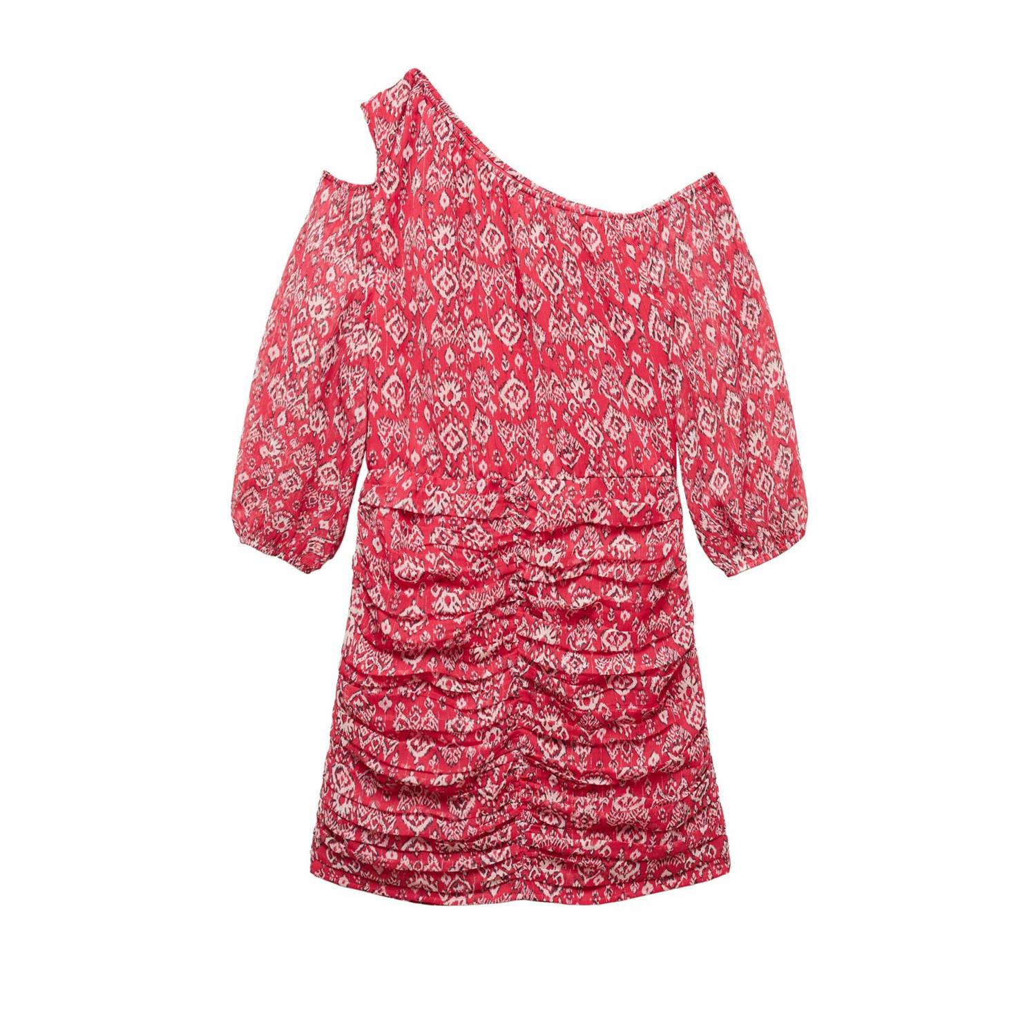 Mango Kids jurk met all over print rood Meisjes Polyester One shoulder 152(XXS)