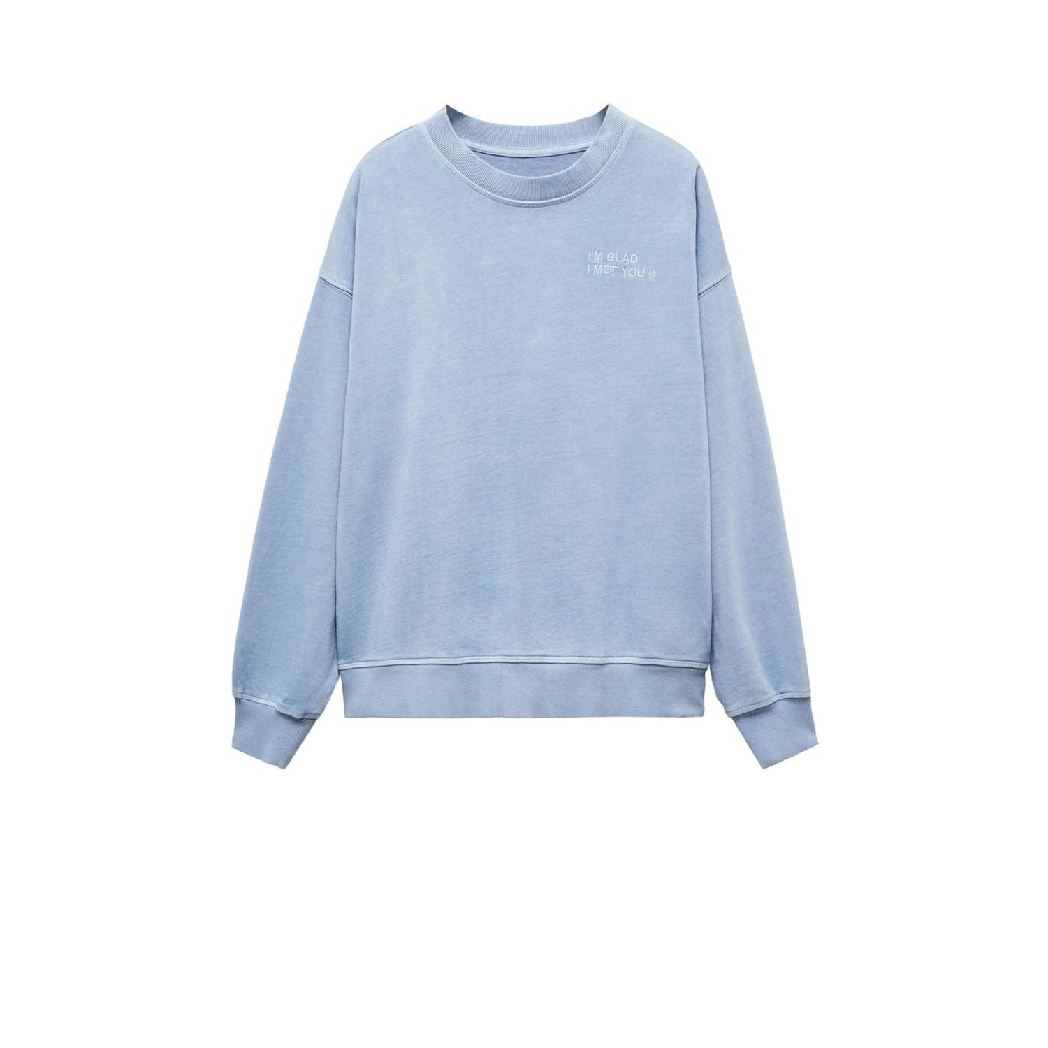 Mango Kids sweater met tekst lichtblauw Tekst 152(XXS)