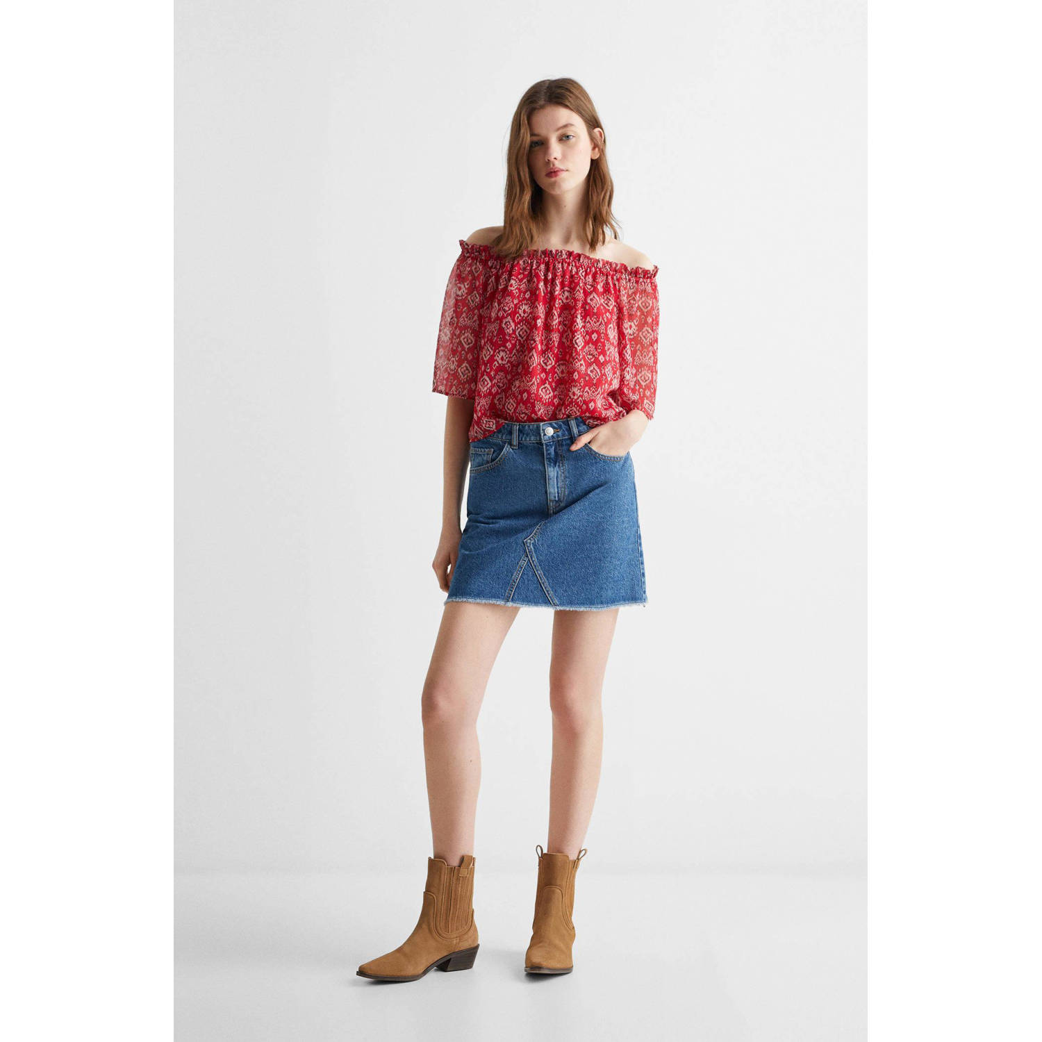 Mango Kids off shoulder top met all over print rood