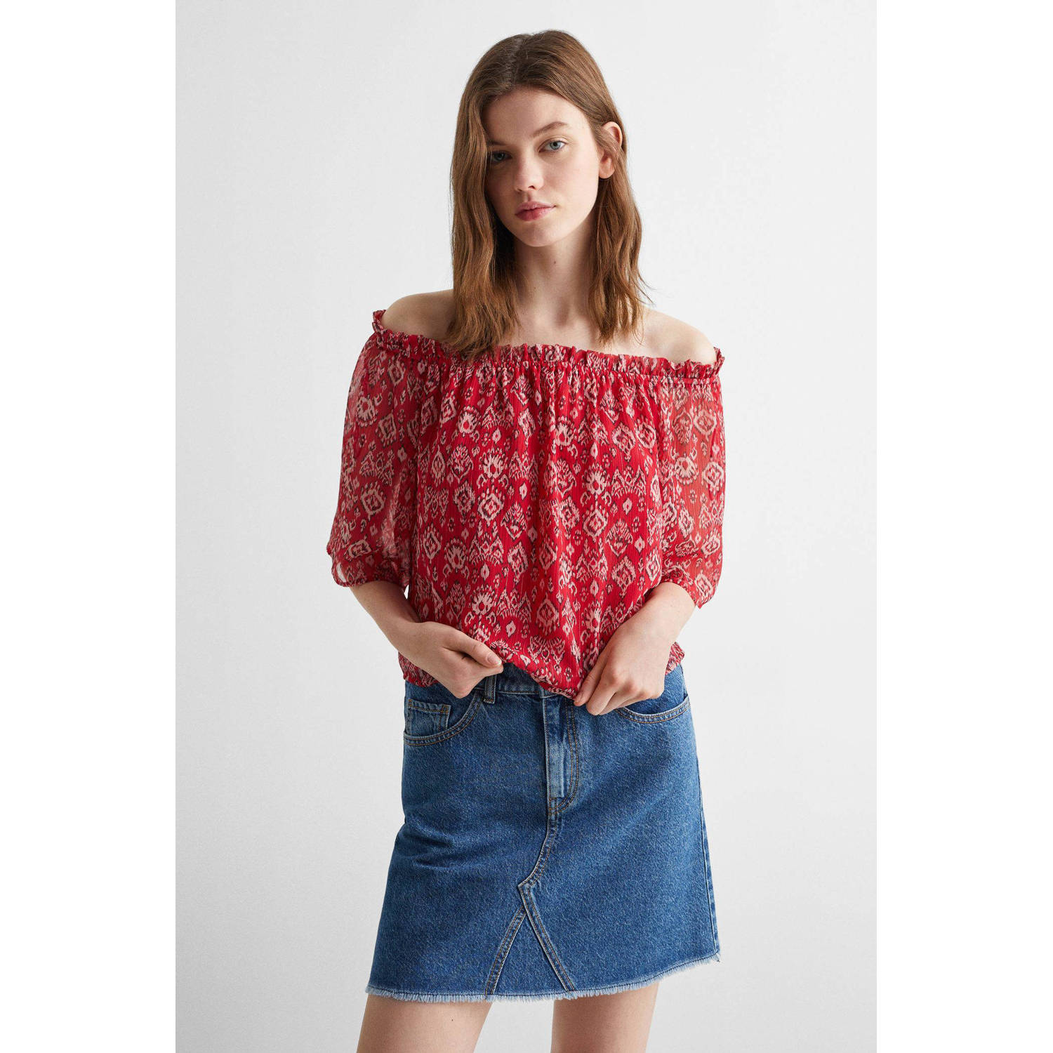 Mango Kids off shoulder top met all over print rood