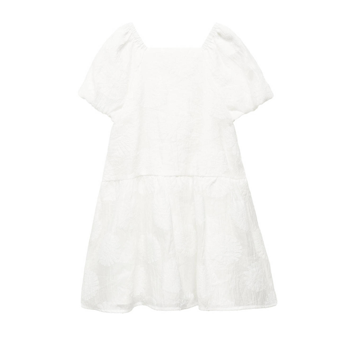 Mango Kids jurk wit Meisjes Polyamide Vierkante hals Effen 116
