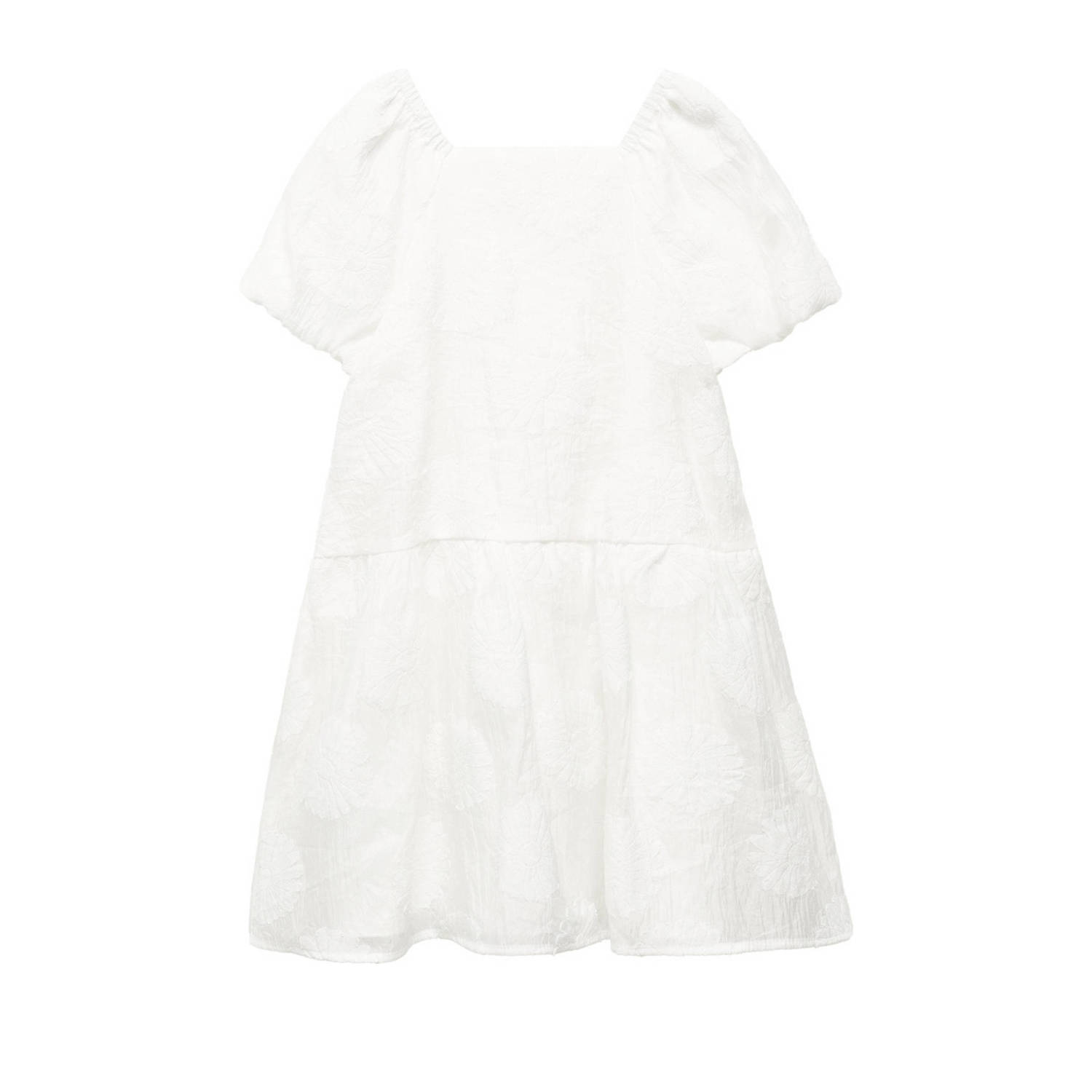 Mango Kids jurk wit Meisjes Polyamide Vierkante hals Effen 116